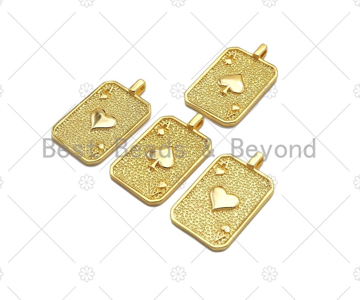 18K Dainty Gold Ace of Spade Pendant, Peach Heart Charm, sku#LK228