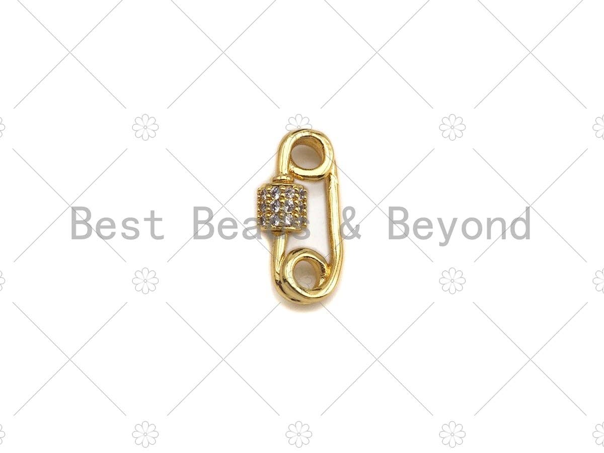 Small 18K Gold Safety Pin Clasp, Carabiner Clasp Safety pin, Paper clip connector clasp, 7x14mm, sku#LK11
