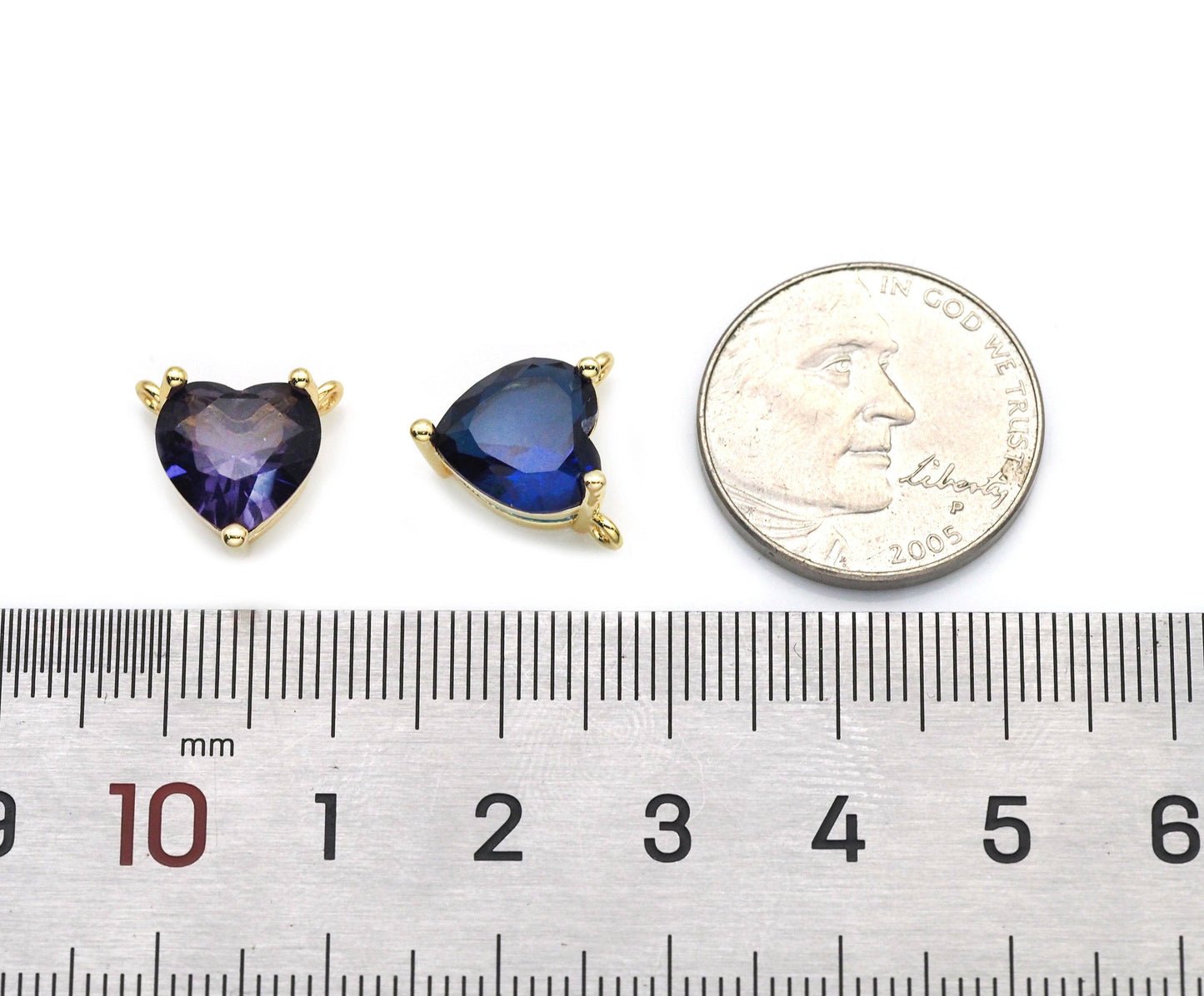 Colorful CZ Gold Heart Shape Connector Charm, Sku#F1513