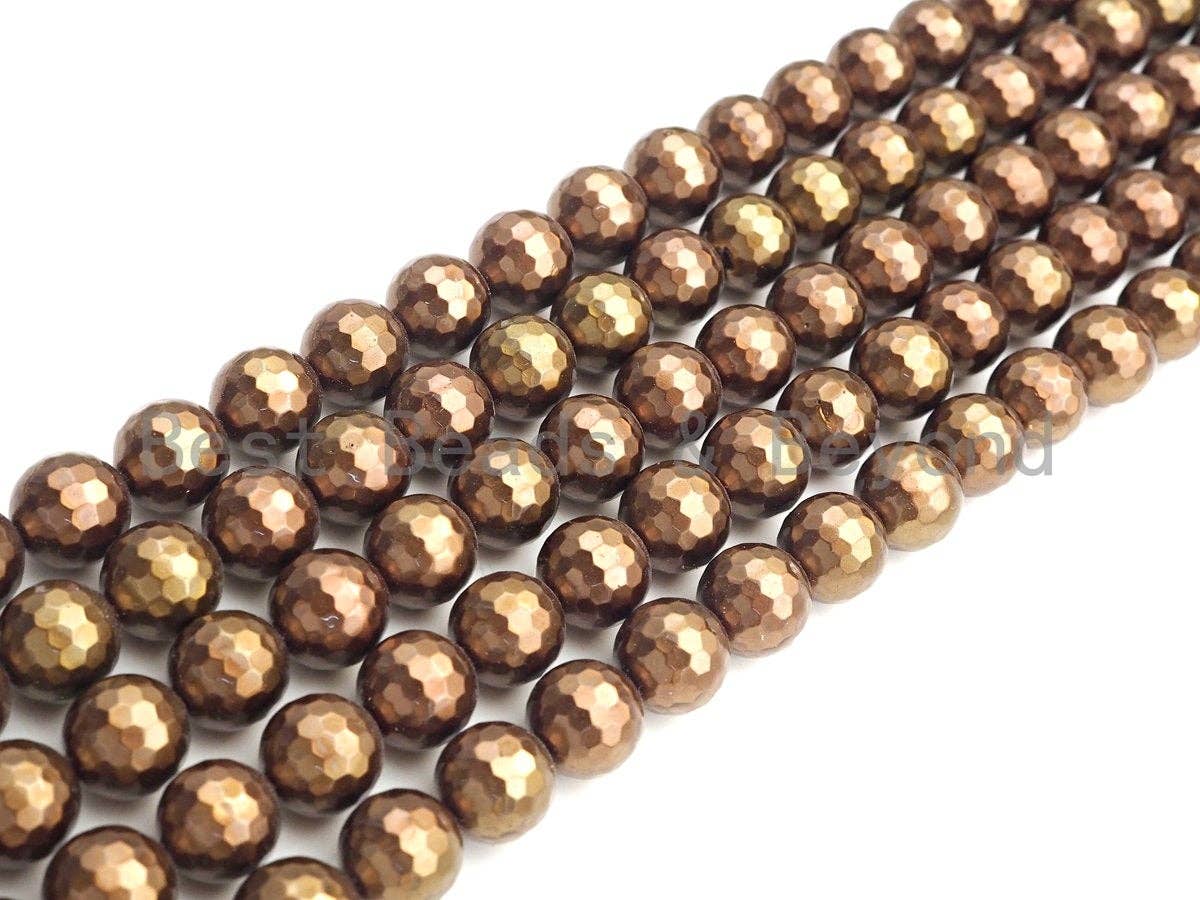 Natural Mother of Pearl Copper Color Round Faceted beads, 6mm/8mm/10mm/12mm MOP Beads, 15.5inch strand, SKU#T136C