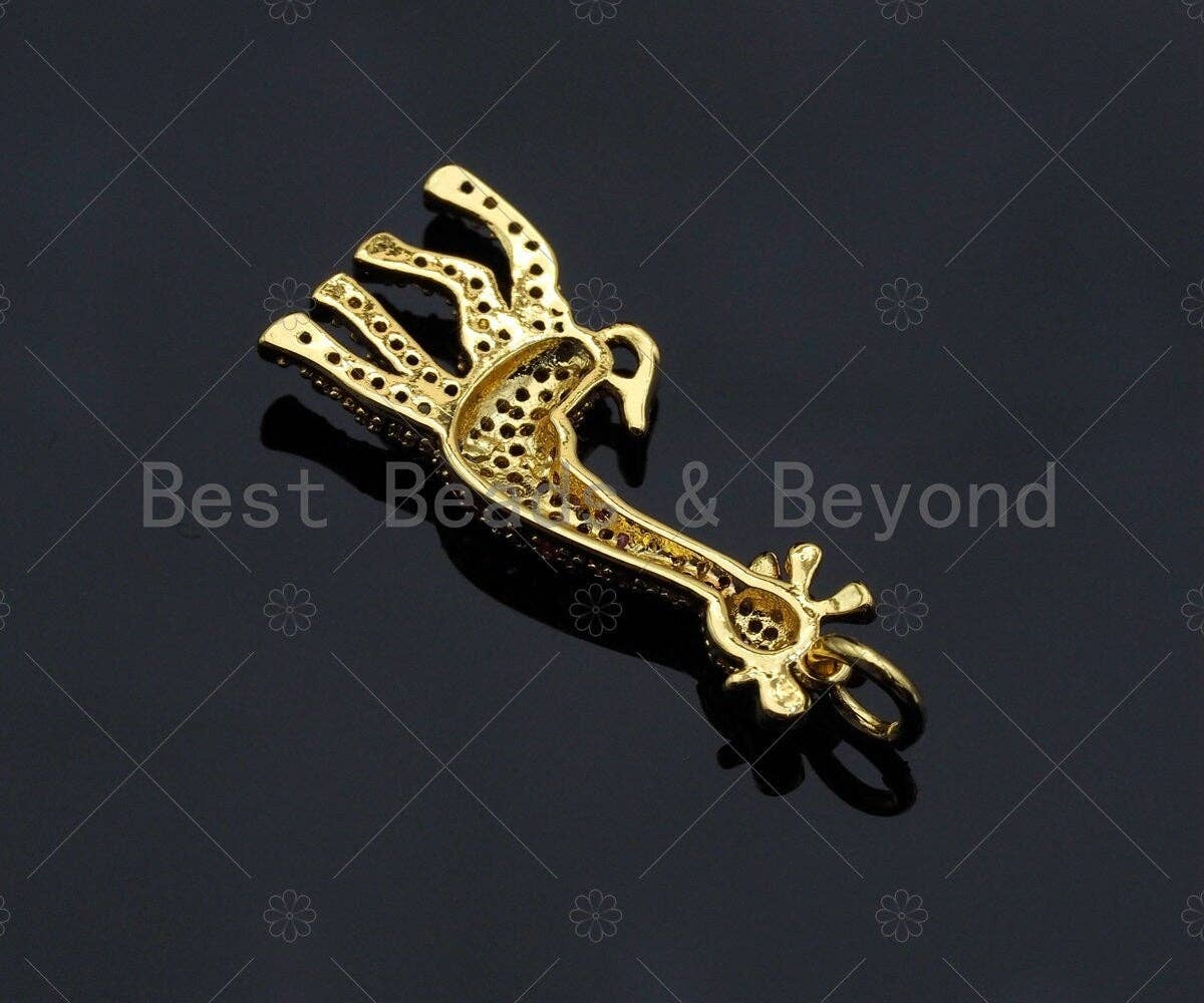 Fuchsia CZ Micro Pave Giraffe Charm for Necklace Bracelet, Deer Charm, Cubic Zirconia Animal Charms, 14x30mm,sku#Y301