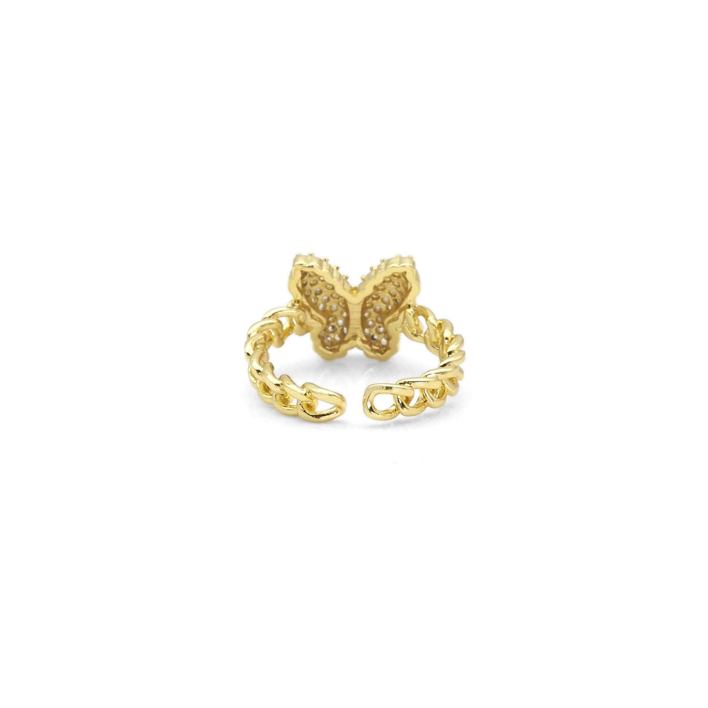 Gold Clear CZ Puffy Butterfly Adjustable Ring, Sku#LK875