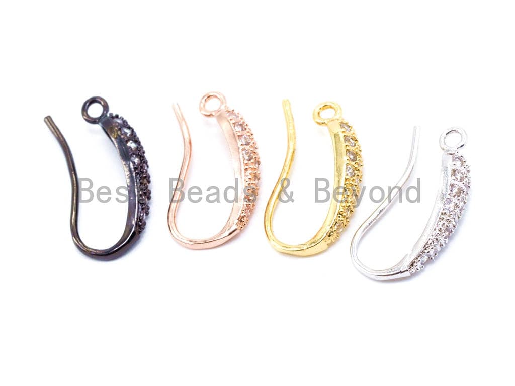 1pair/3pairs, CZ Micro Pave Gold, Silver, Rose gold, Black Rhodium Plated Earring Wires Hooks,17x4mm, sku#J16