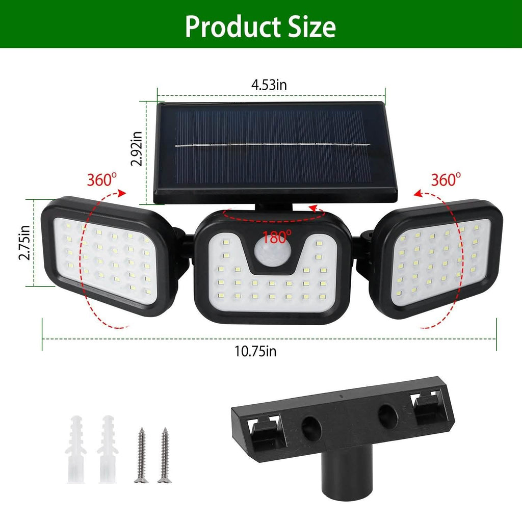 74 LEDs 3 Adjustable Solar Head Motion Sensor Flood Light