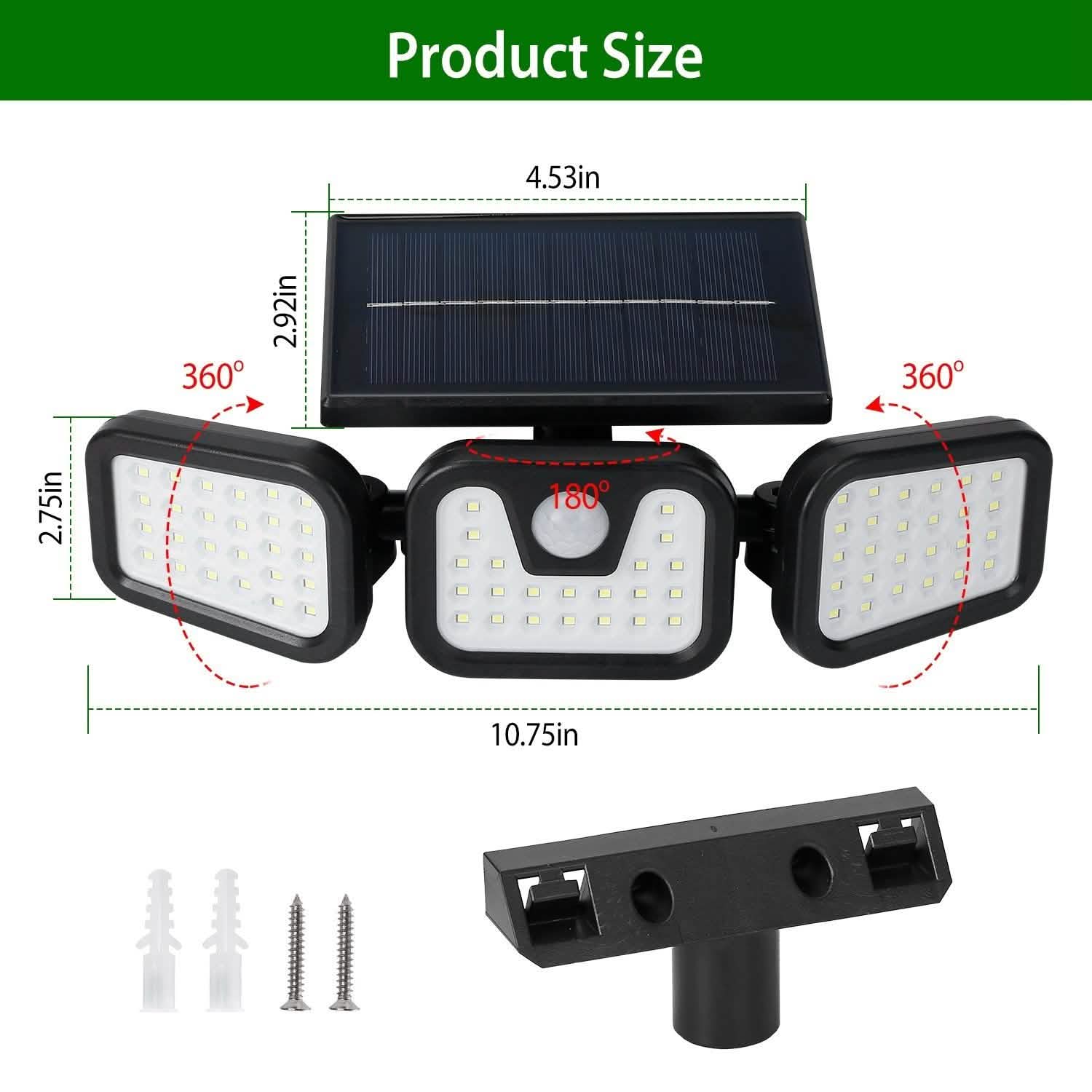 74 LEDs 3 Adjustable Solar Head Motion Sensor Flood Light