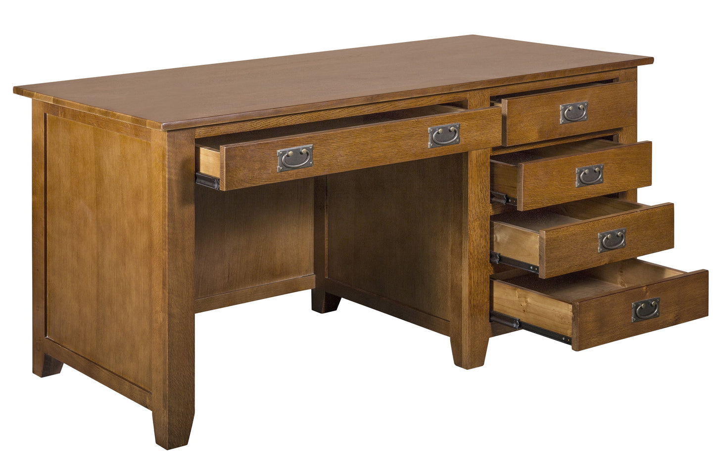 Mission Quarter Sawn Oak 5 Drawer Library Desk