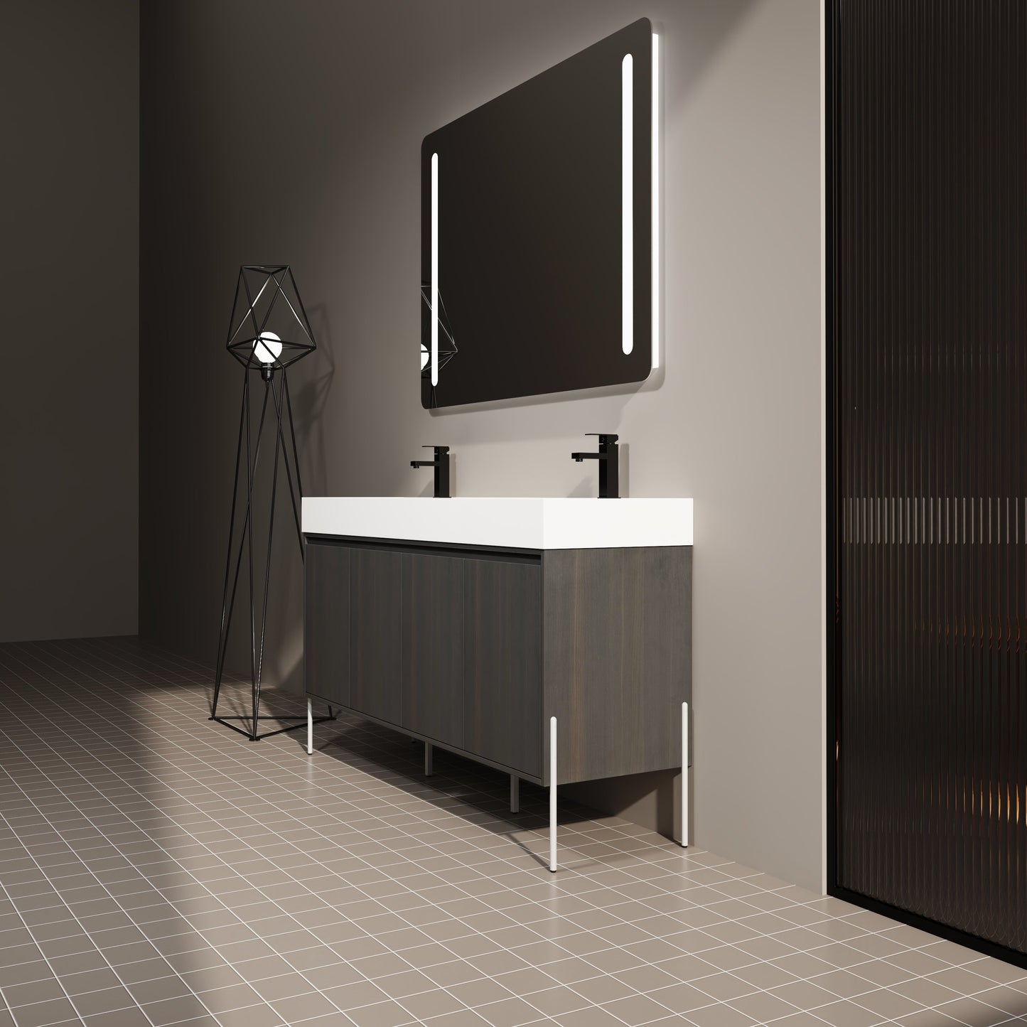 60" Freestanding Bathroom Vanity with Resin Double Sink