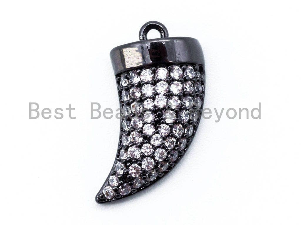 CZ Micro Pave Horn Charm Pendant, Gold/Silver/Black/Rose Gold with Rhinestone CZ Pave Horn Charm, 9x16mm,sku#B33