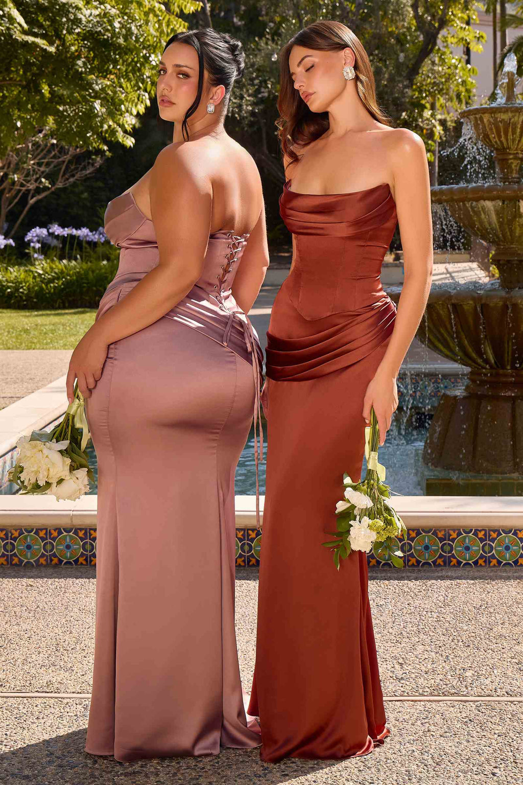 Ladivine 7439 Luxe Satin Strapless Two Piece Fitted Gown