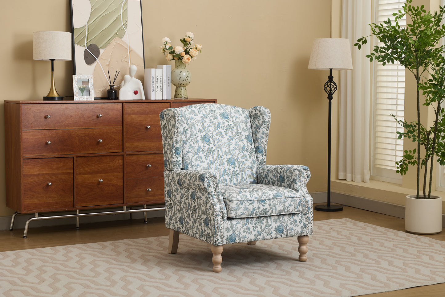 Modern Accent Chair with Retro Wood Legs