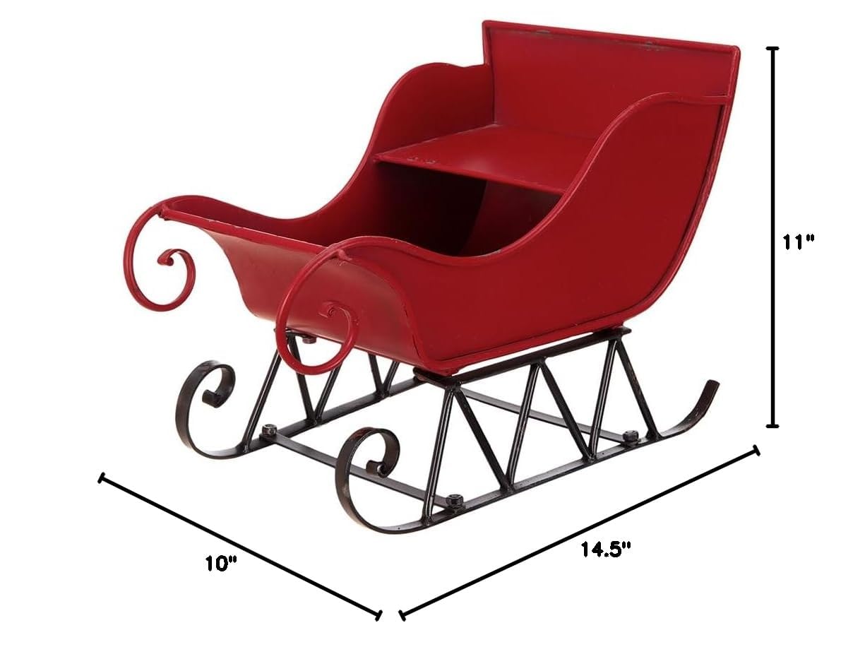 14.5x10x11"H Iron Red/Black Sleigh Small Christmas Decoration