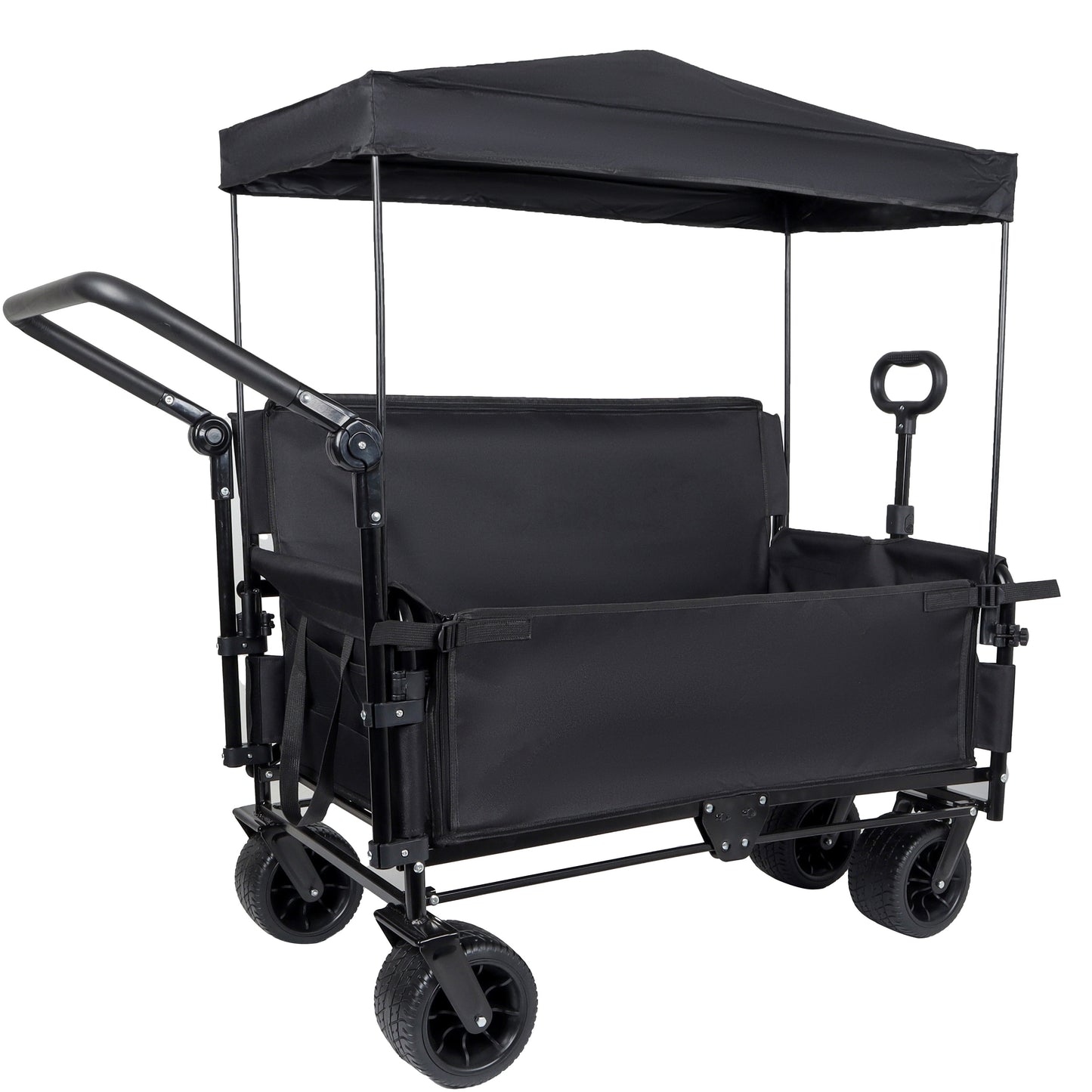 3-in-1 Folding Wagon Cart with Bench Seat & Canopy