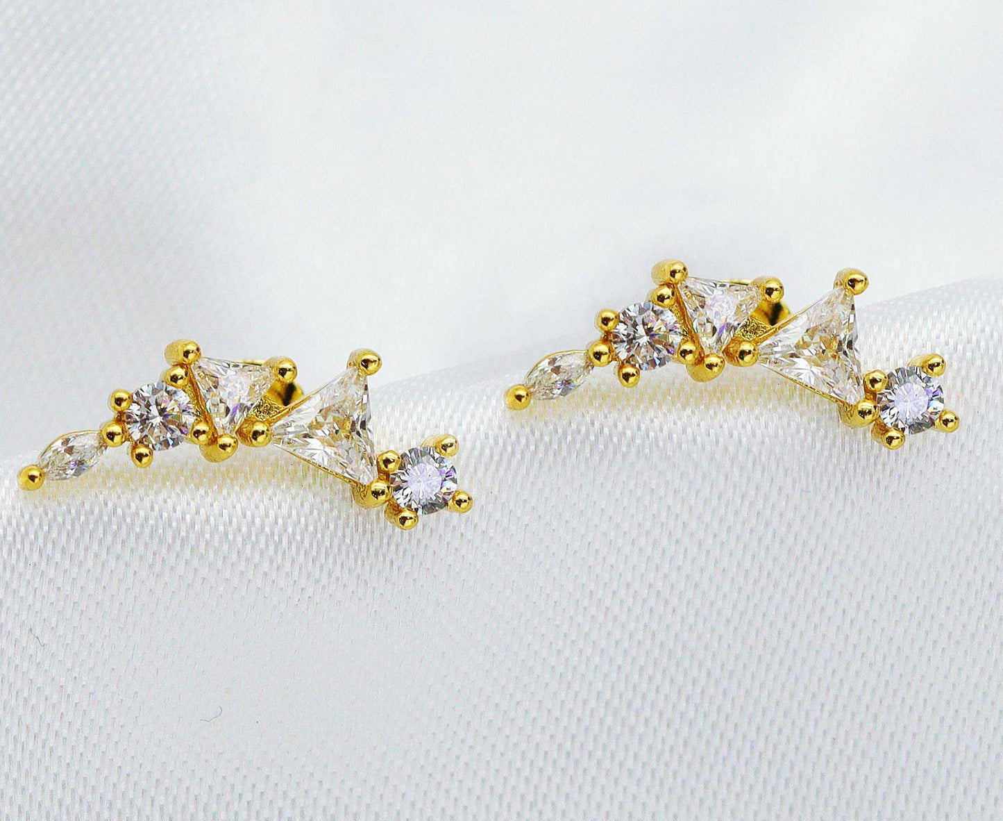 CZ Moon Stud Earrings, Sku#LK656