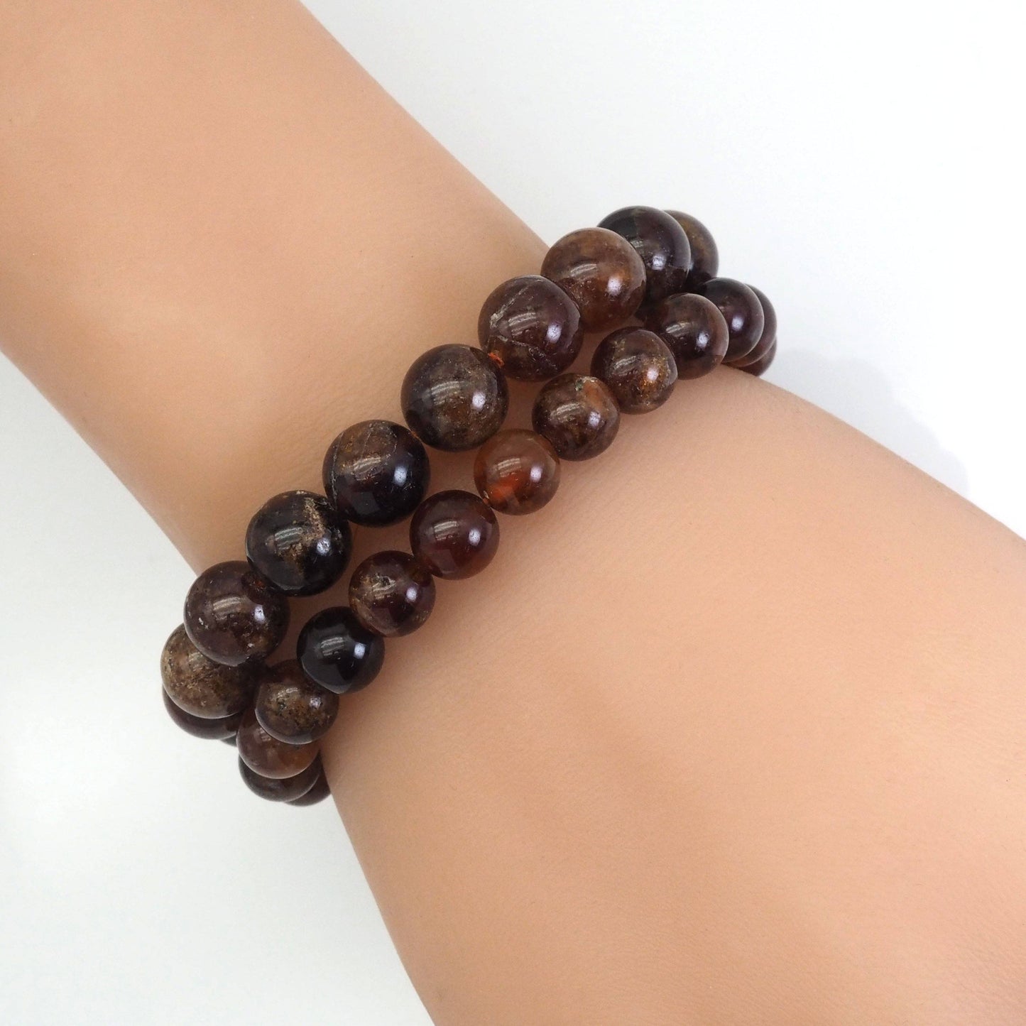 Brown Garnet Round Smooth Stretchy Bracelet, Sku#EF451