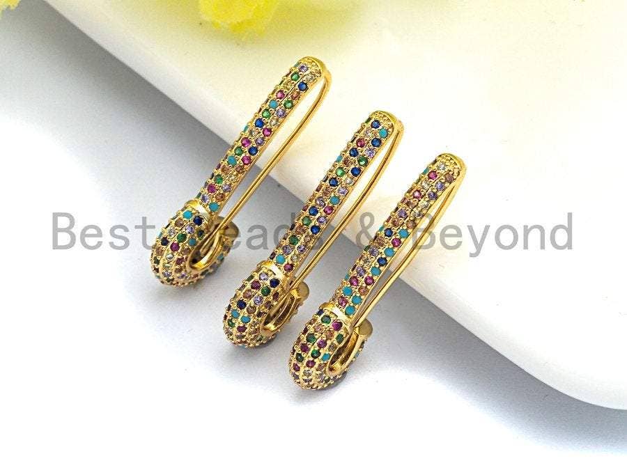 Colorful CZ Safety Pin Earrings, Sku#J123