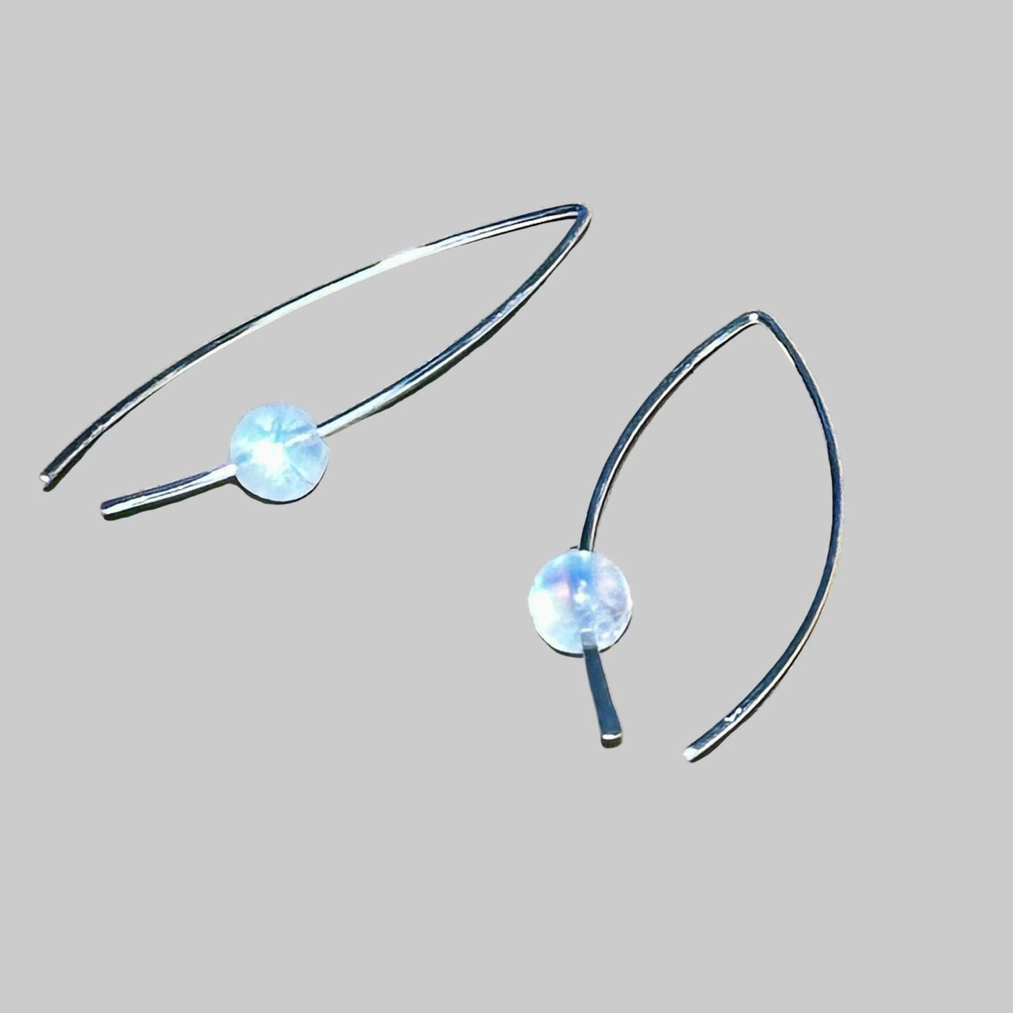 Rainbow Moonstone Crescent Bertoni Earrings - Sterling Silver