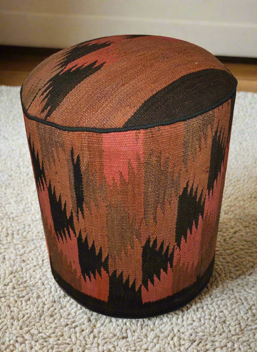 One of a Kind Kilim Rug Pouf Ottoman foot stool - #74