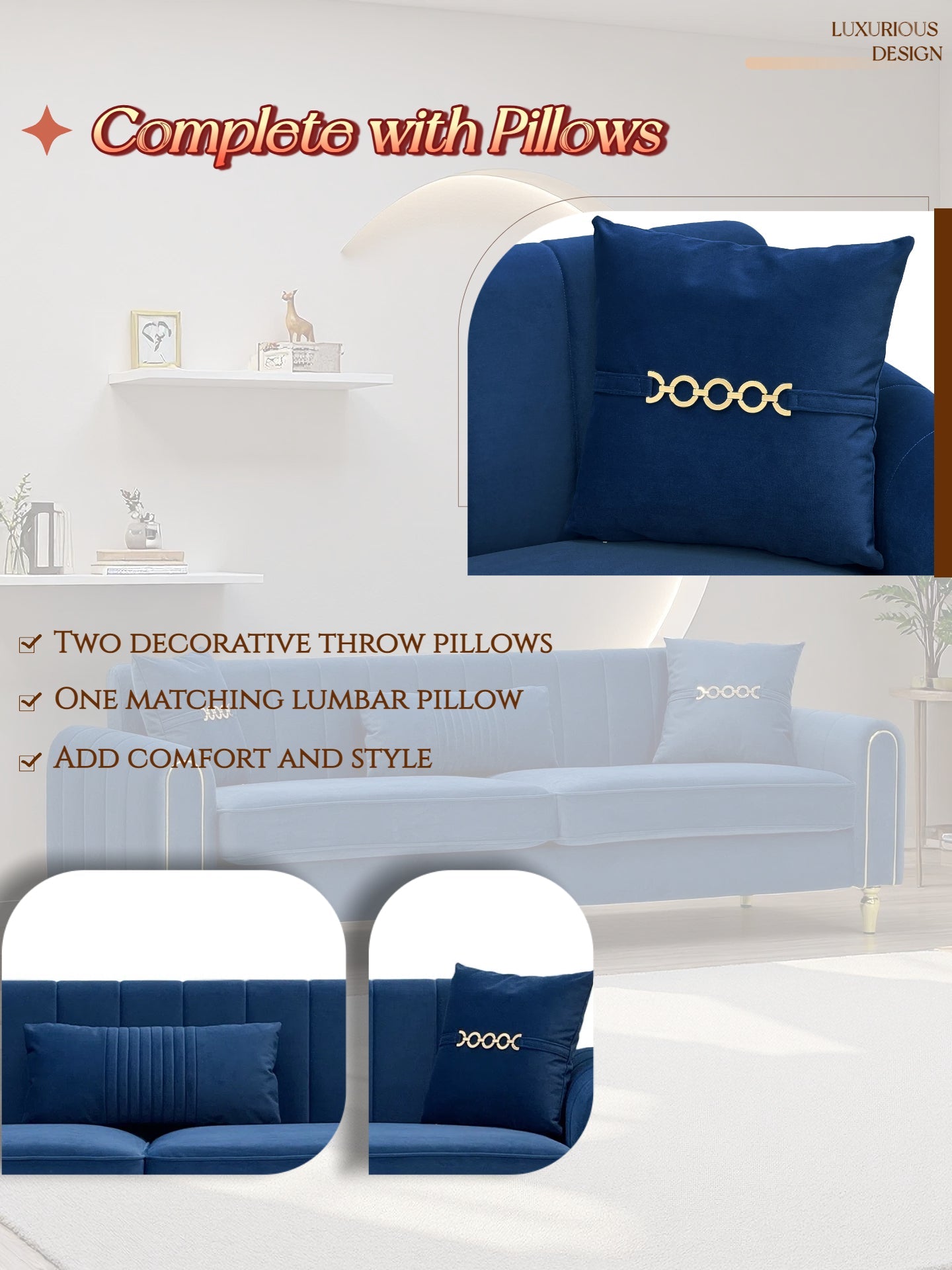FX-P11-RB 87.4 Inches Upholstered Sofa Couch