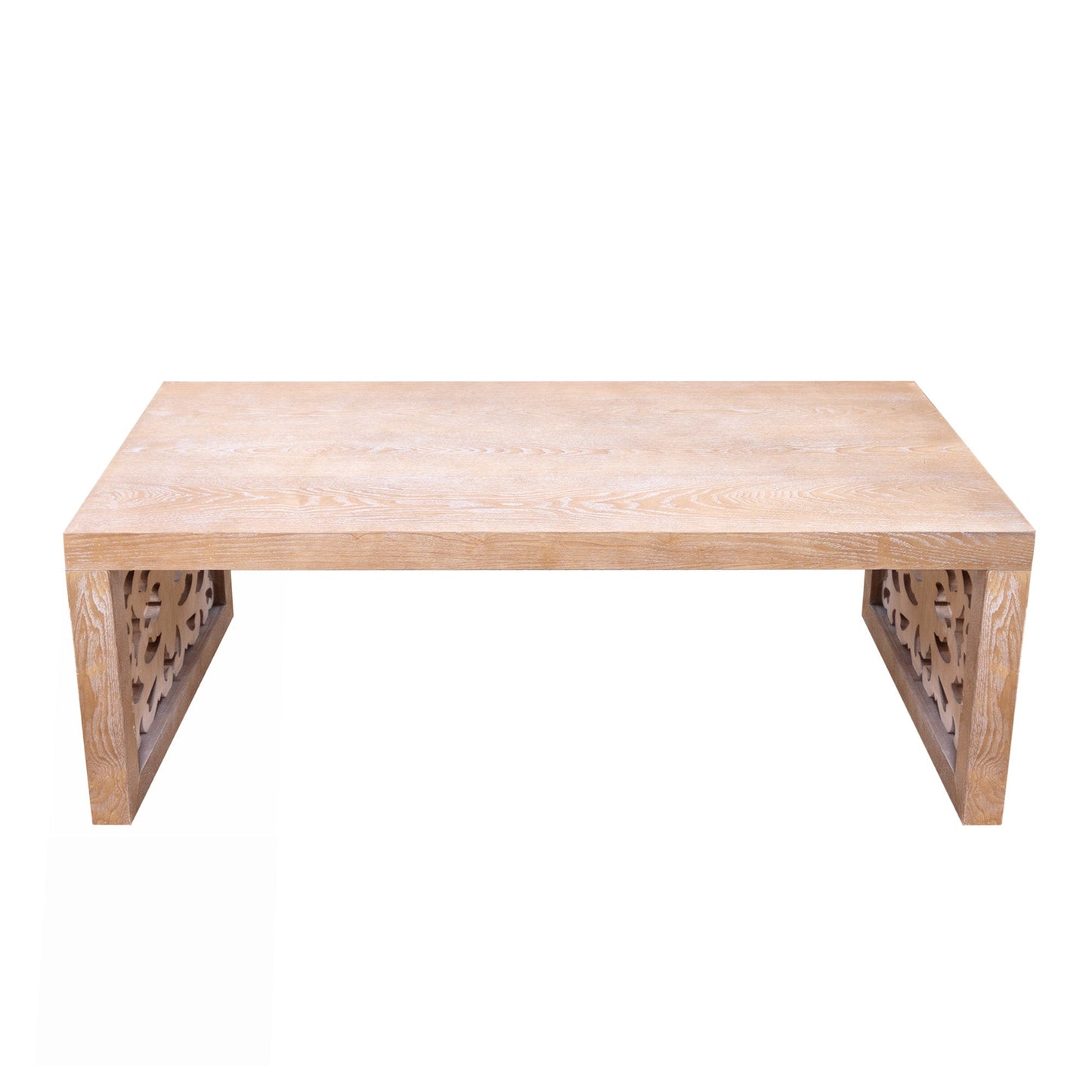 47.2" Rustic Carved Wood Coffee Table