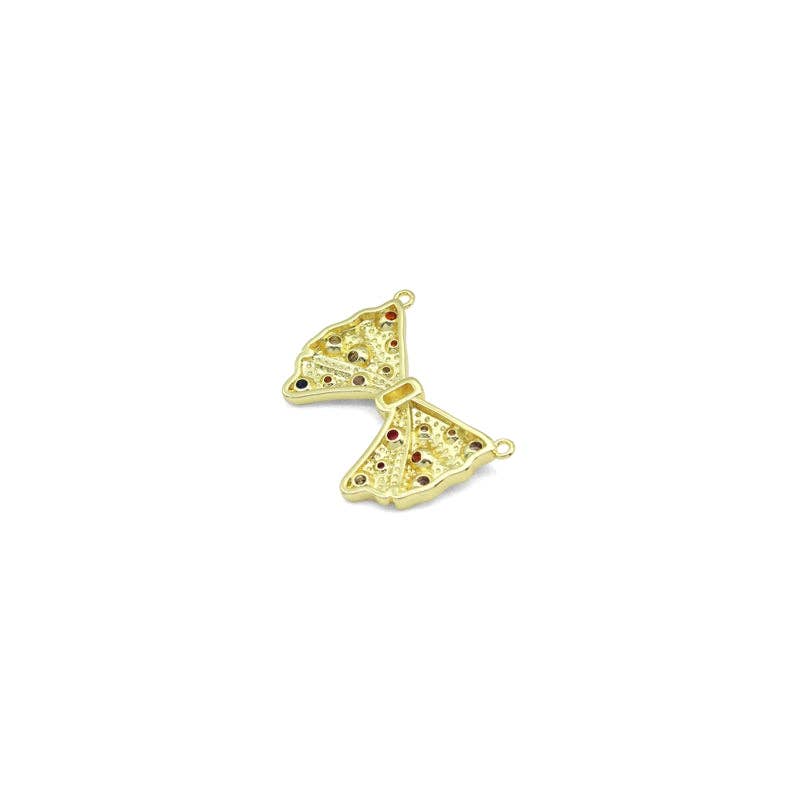 Colorful CZ Gold Bow knot connector Charm Pendant, Sku#LK1082