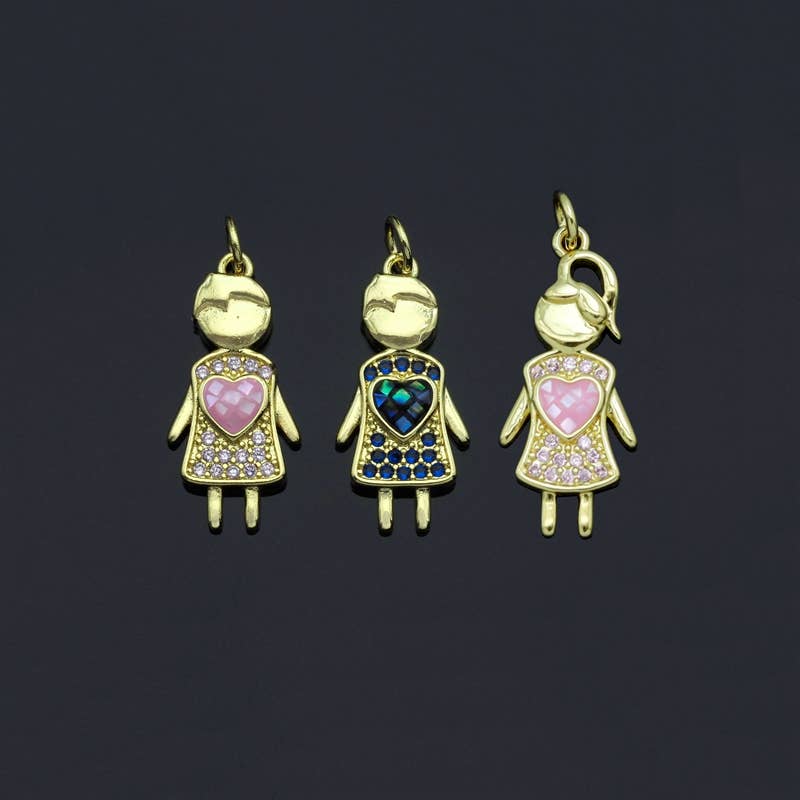 Girl With Pink Heart Pendant/Charm, Abalone Mother-of-pearl, SKU#LK66