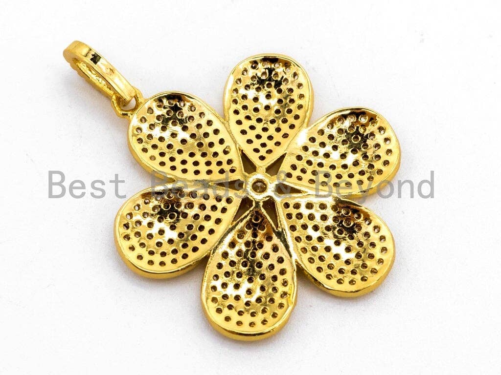CZ Clear Micro Pave Flower Pendant, Flower Shaped Pave Pendant, Gold/Rose Gold/Silver/Gunmetal plated, 28x33mm, Sku#F409