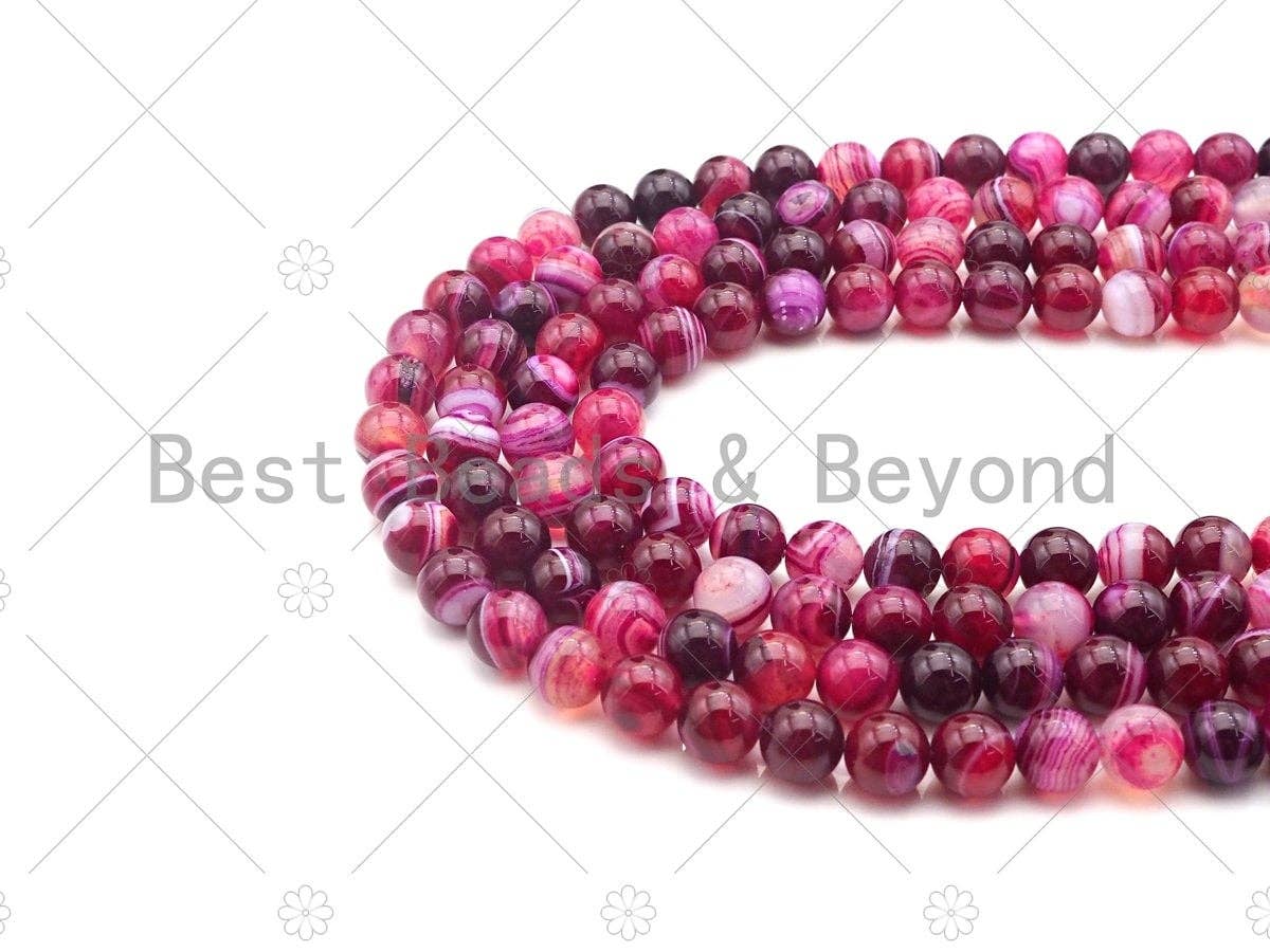 High Quality Fuchsia Purple Banded Agate Smooth, Round 6mm/8mm/10mm/12mm, Natural Agate Beads, 15.5"Full Strand, sku#UA118