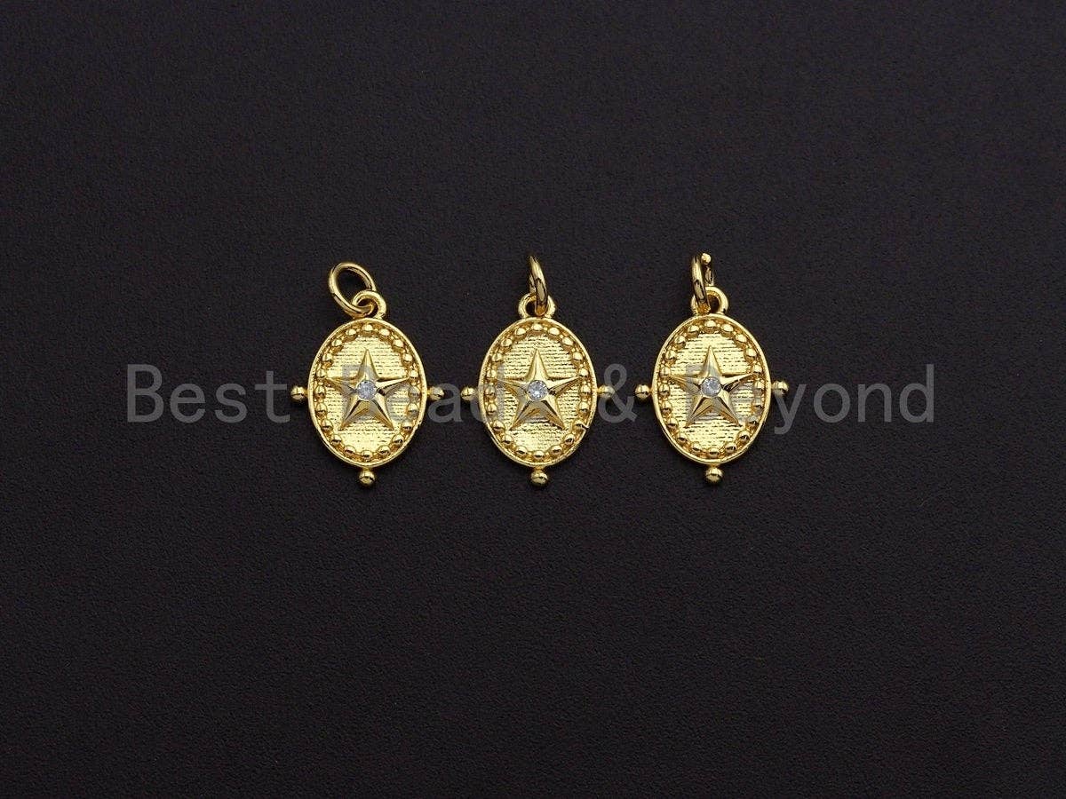 Clear CZ Micro Pave Five Star Embossment Oval Pendant Charm, Cubic Zirconia Charm, 12x15mm,sku#Z855