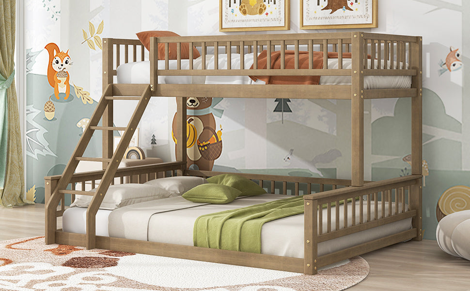Twin XL Over Queen Bunk Bed with Ladder and Guardrails