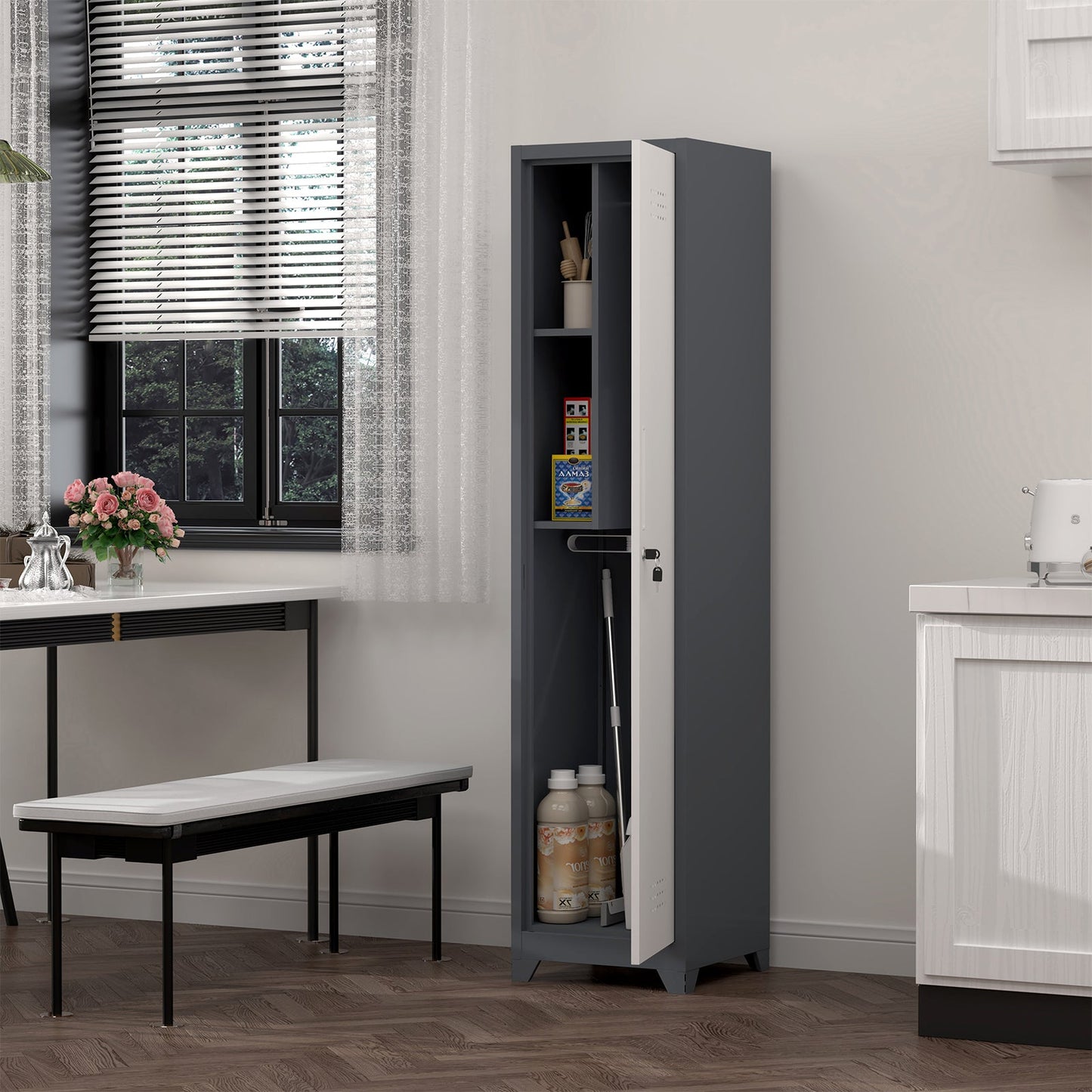 Metal Broom Storage Cabinet