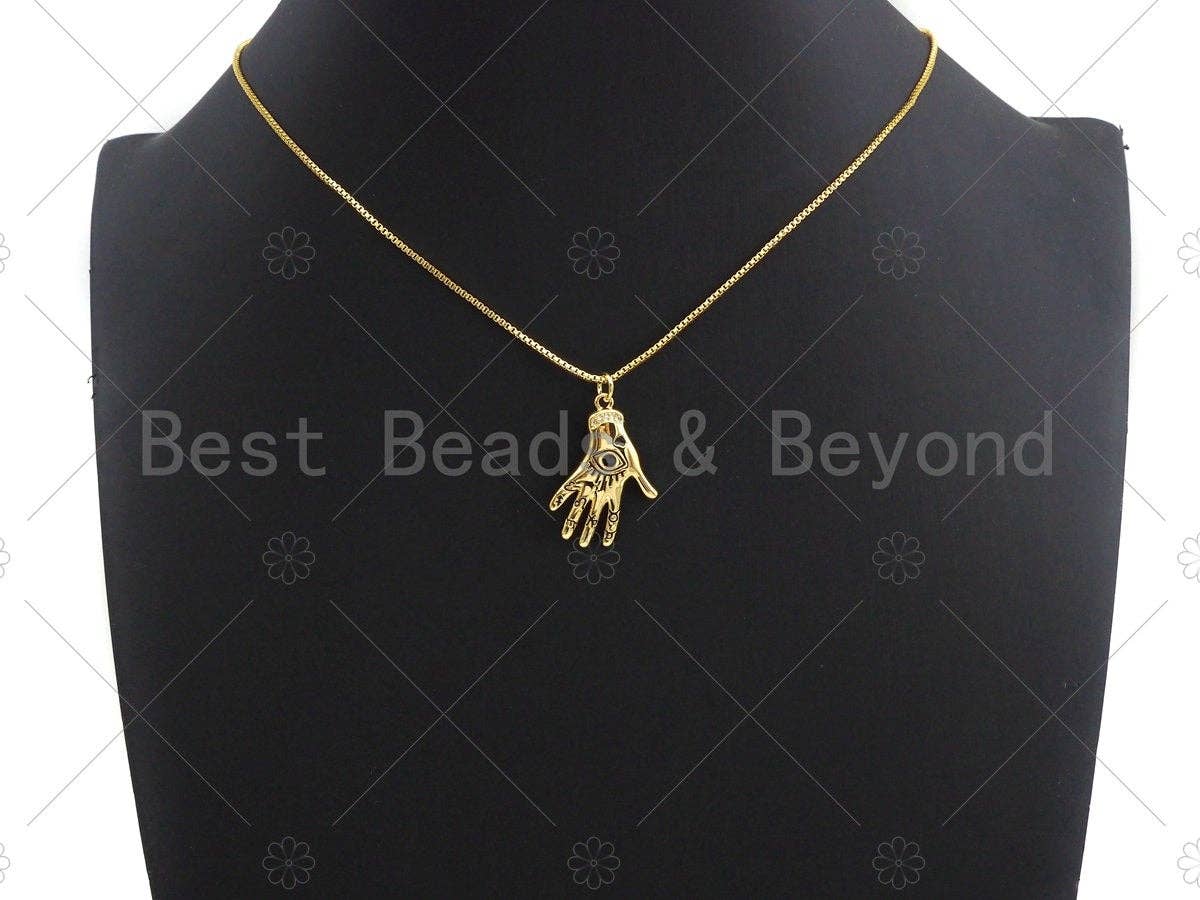 Evil Eye on Hand Shape Pendant/Charm, Lucky eye Enamel Jewel Hand Pendant, Gold Tone, 18x27mm,Sku#LK05