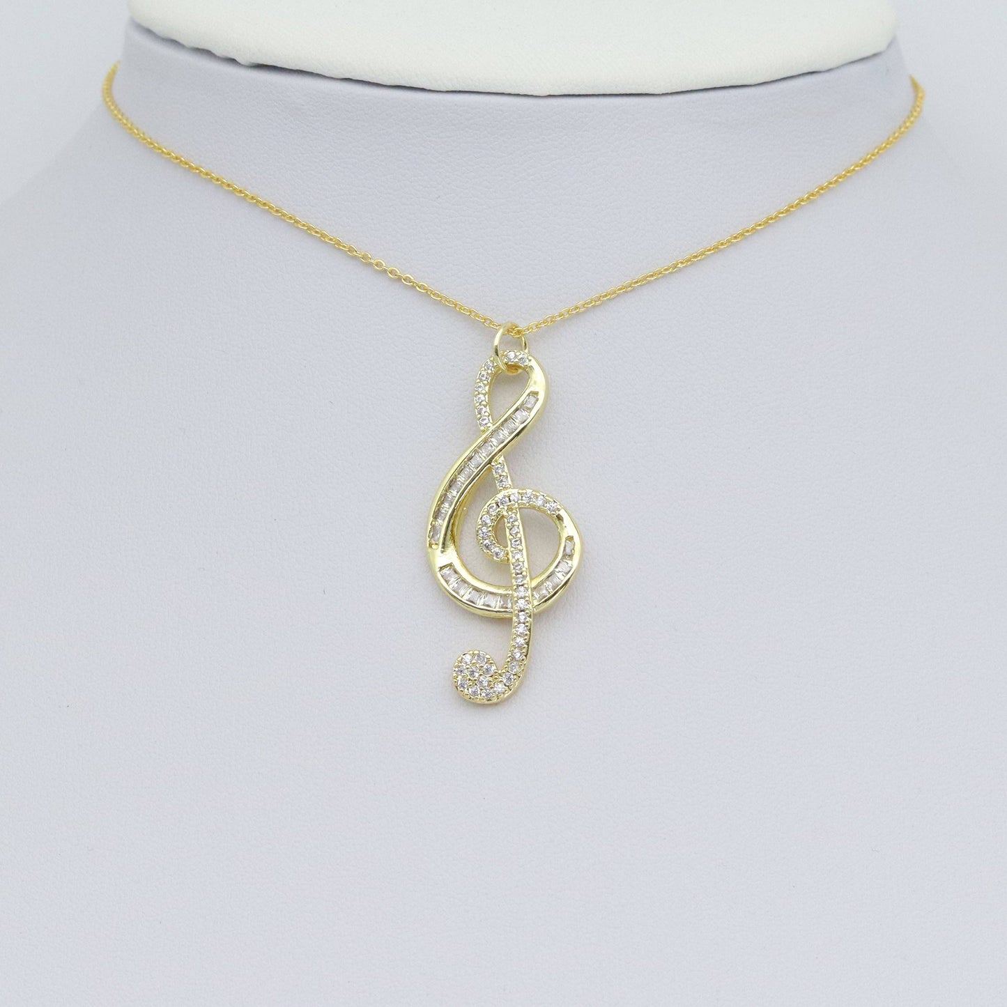 Clear CZ Gold Musical Symbol Charm Pendant, Sku#LK995