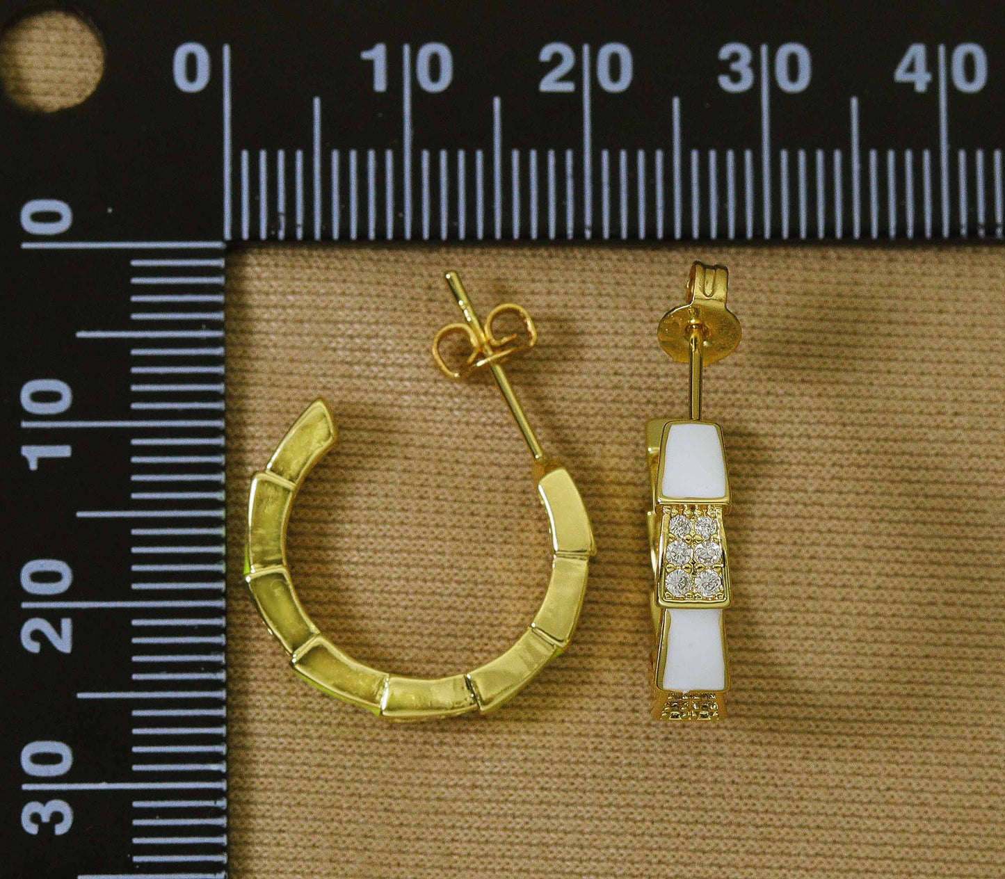 CZ Enamel Huggie Earrings, Sku#J339