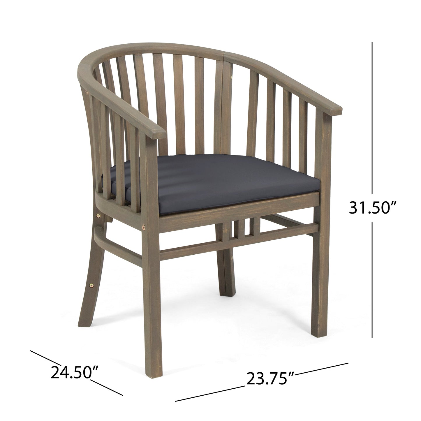 Outdoor Wooden Dining Chairs With Cushions, Set of 2, Dark