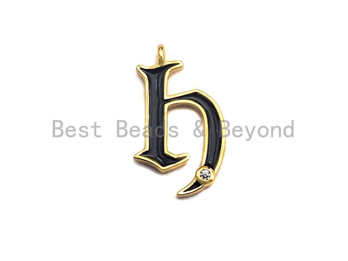 Enamel pave alphabet letter, Alphabet Charms, Initial Alphabet Letters, Custom Naming Pendants, Initial Letter h Pendant, 13x23mm,sku#B120