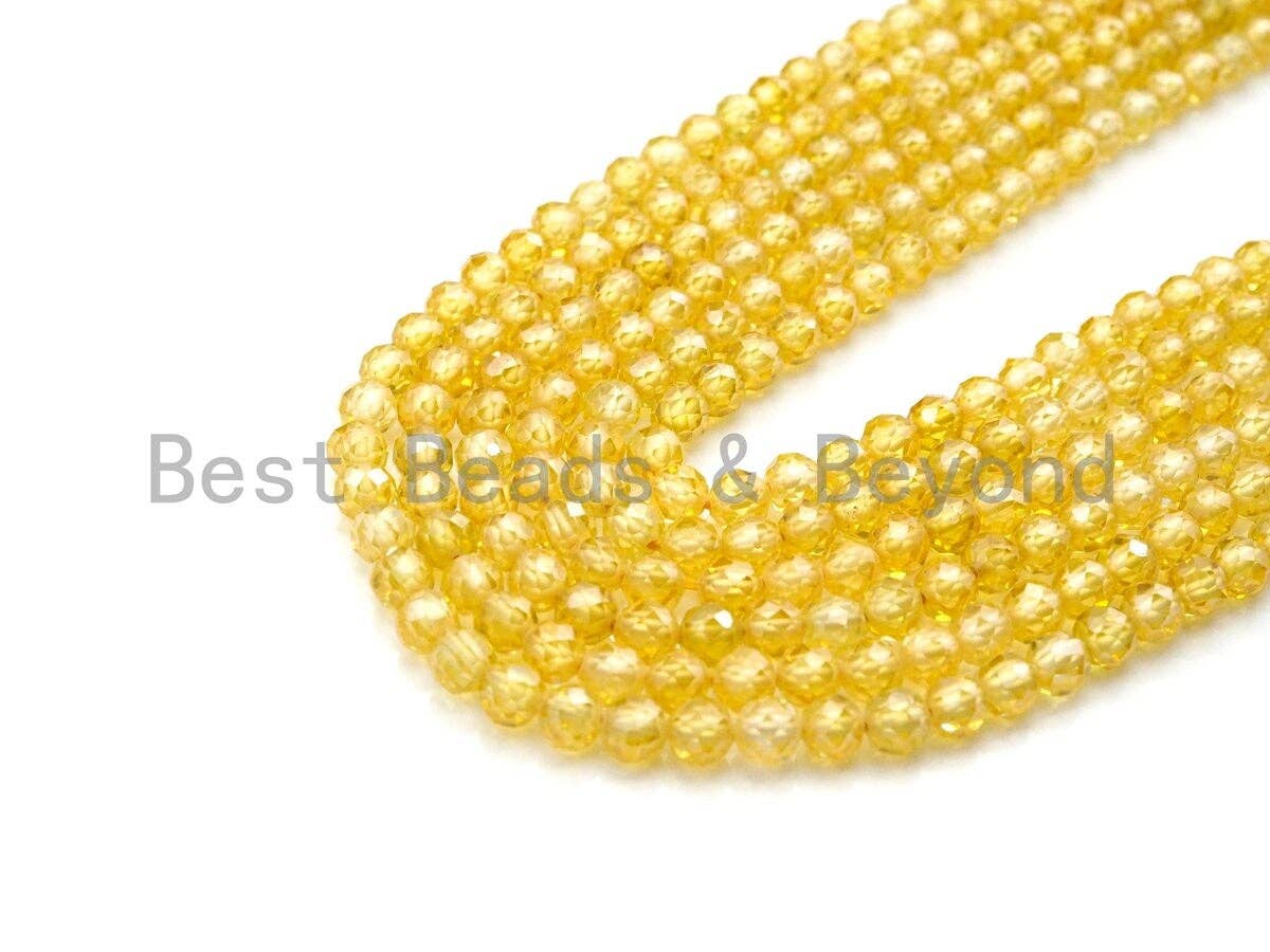 2mm/3mm/4mm High Quality Sparkly Cubic Zirconia Beads, Faceted Sparkly Yellow Color beads, 15.5inch full strand, SKU#U916