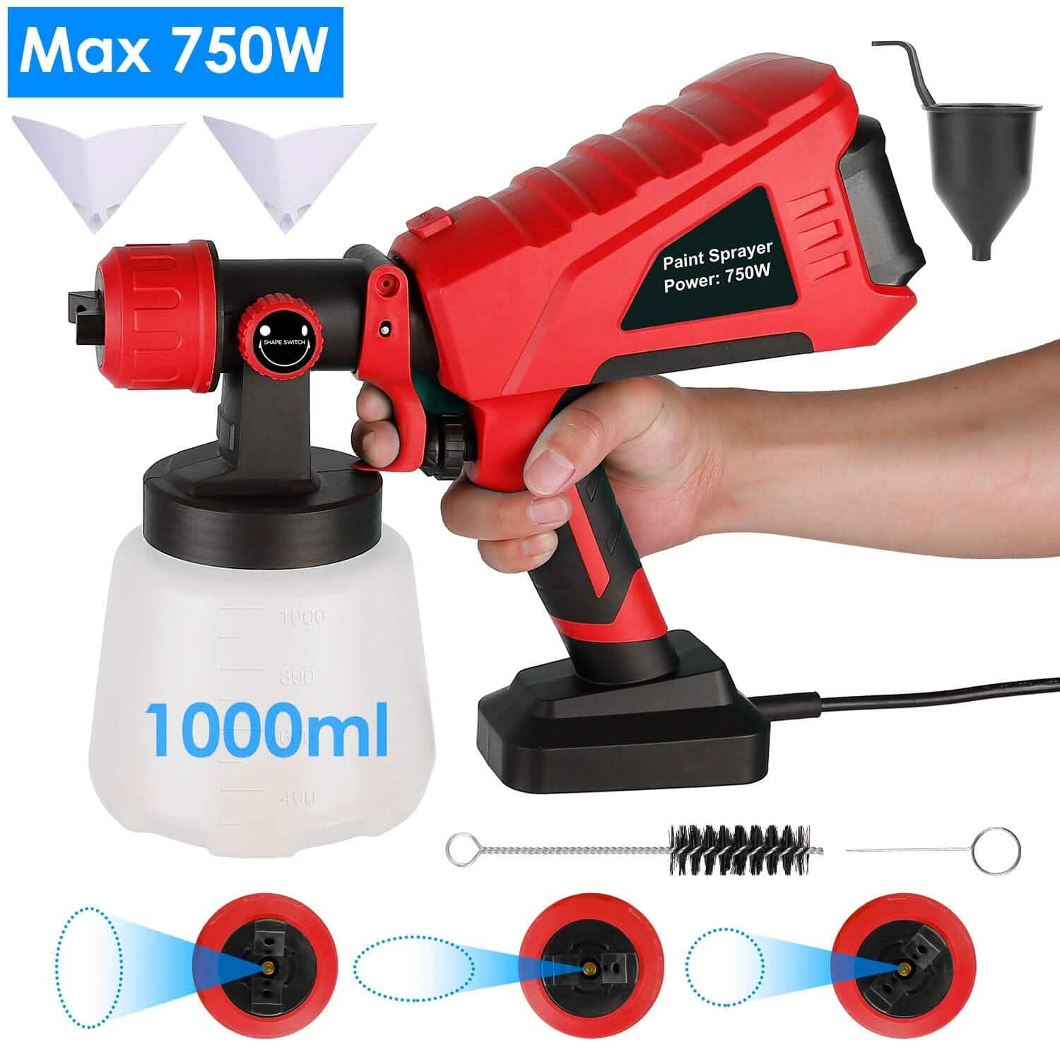 750W Electric Paint Sprayer Handheld with 3 Spray Patterns