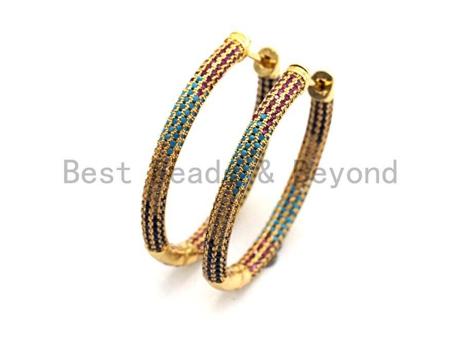 Colorful CZ Large Hoop Earring, Sku#J106