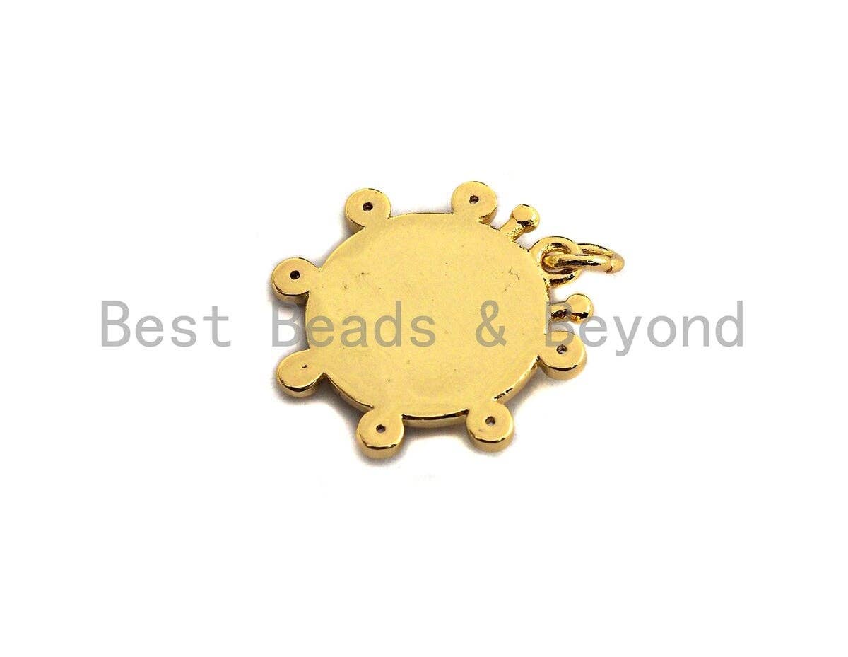 Medallion Coin Pendant/Charm, Medallion Cubic Zirconia Pendant, Silver/Gold Tone, 20x20mm,Sku#Z449