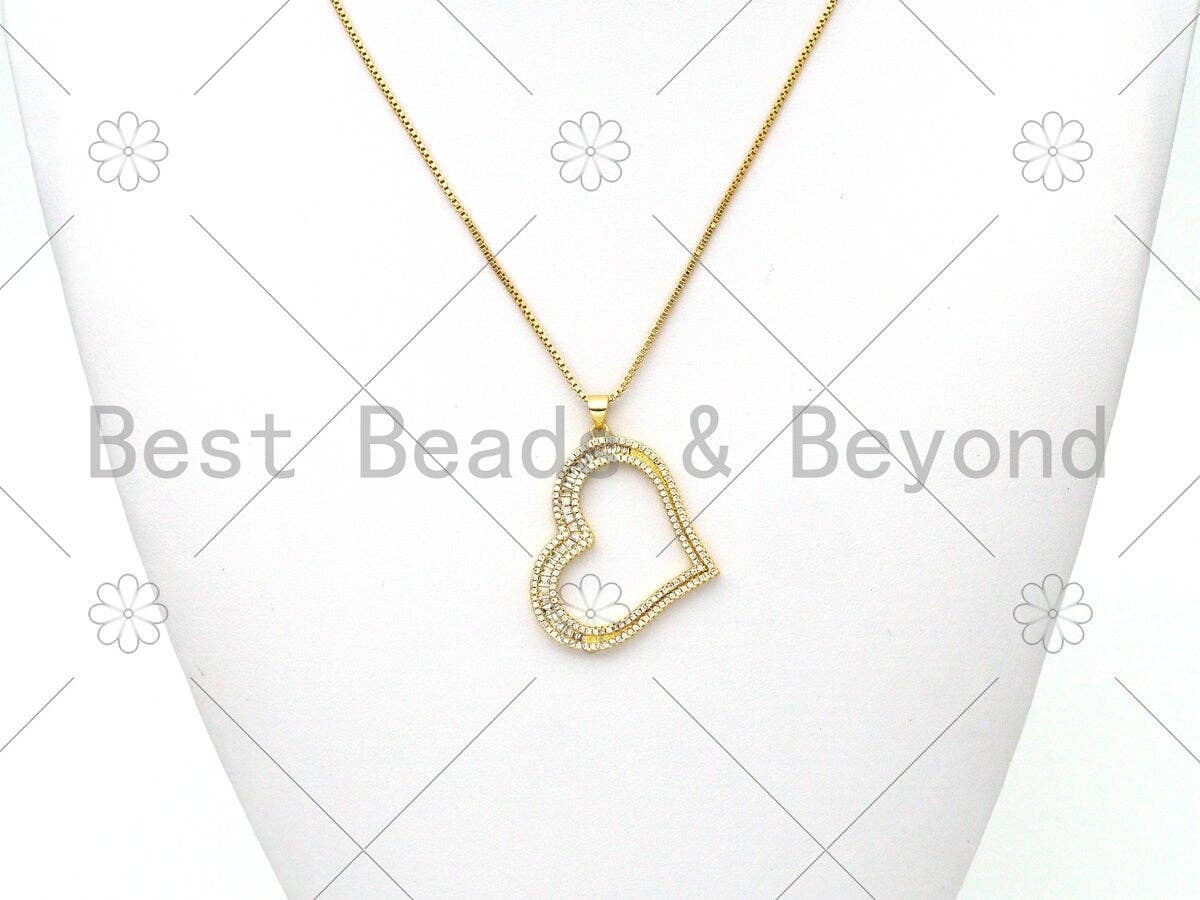 CZ Micro Pave Heart Shape Pendant/Charm,18K Gold Filled Heart Charm,Necklace Bracelet Charm Pendant,30x37mm,Sku#LK399