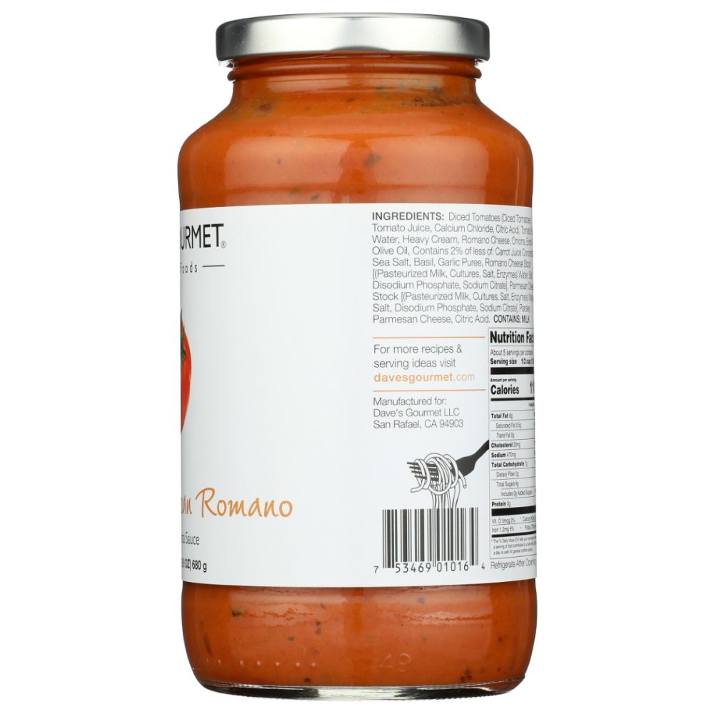 DAVES GOURMET: Creamy Parmesan Romano Pasta Sauce, 25 oz