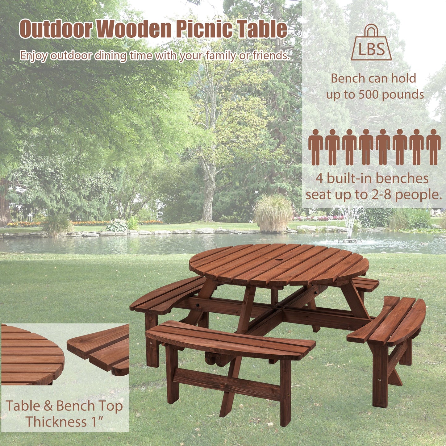 8 Person Wooden Picnic Table