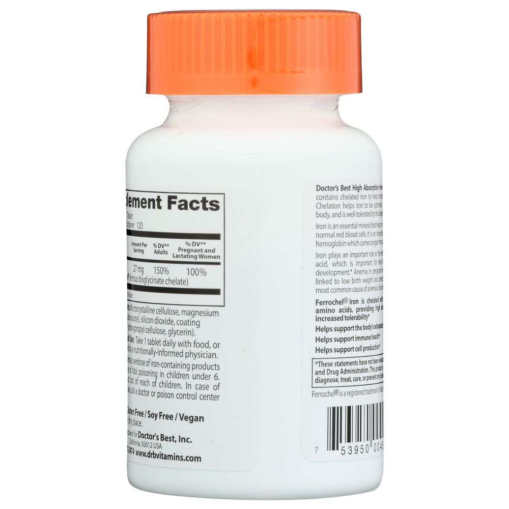 DOCTOR'S BEST: High Absorb Iron |120 Tablets |Optimal Iron Absorption