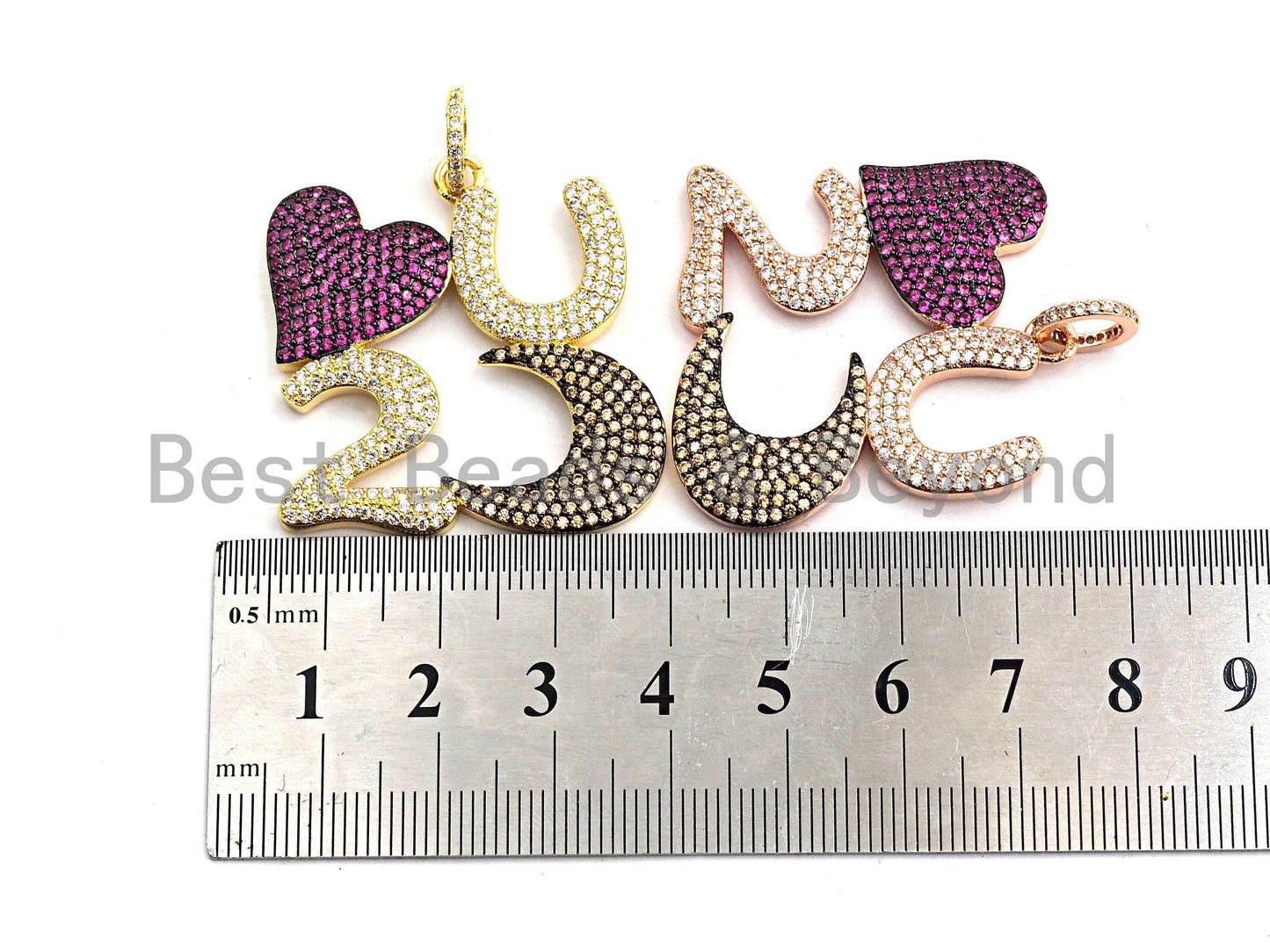CZ Fuchsia Micro Pave LOVE U To the moon Pendant, CZ Pave love Pendant,Gold/Rose Gold/Silver/Gunmetal, Love Charm, 34x35mm,Sku#F779