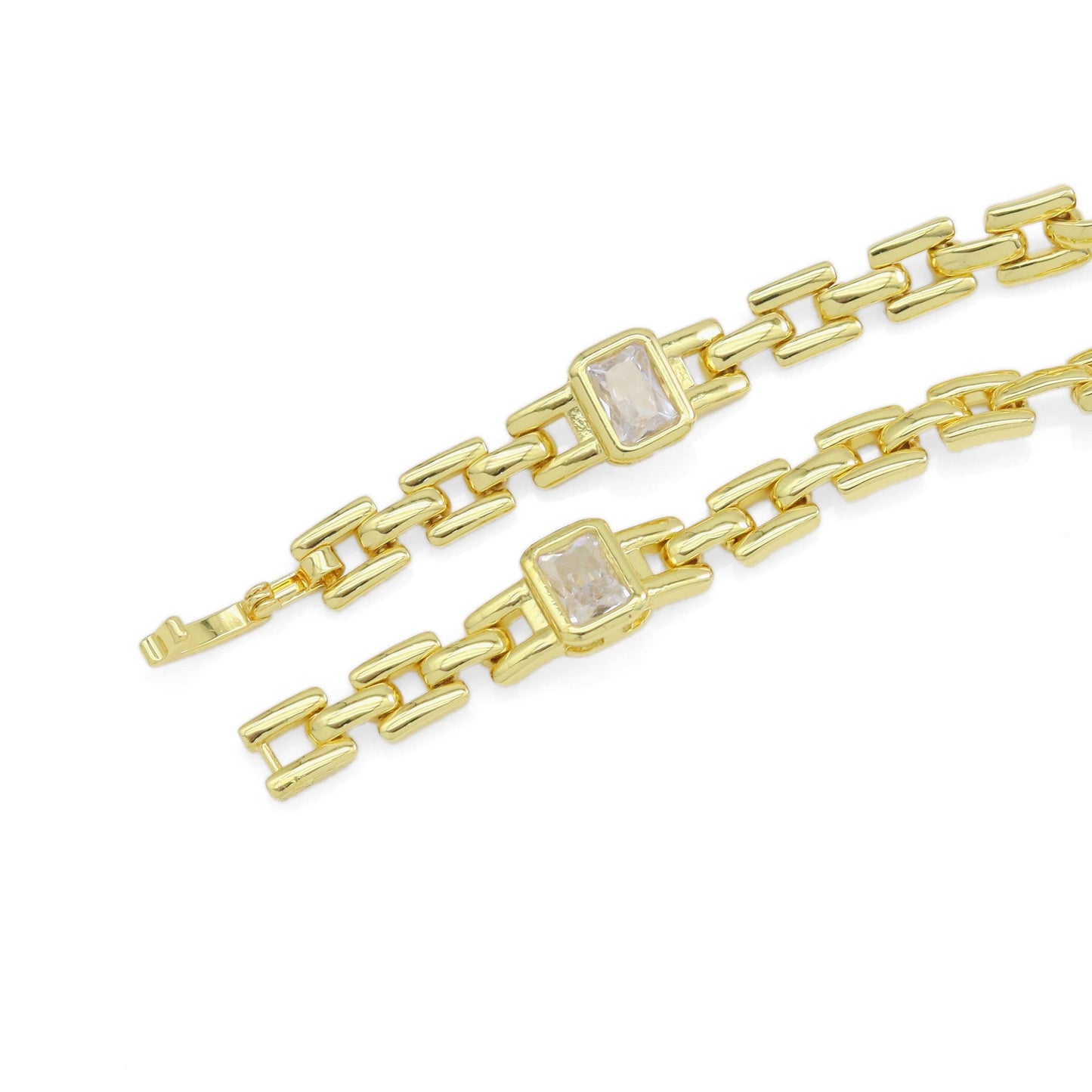 Colorful Square CZ Watch Link Chain Bracelet, Sku#LD519