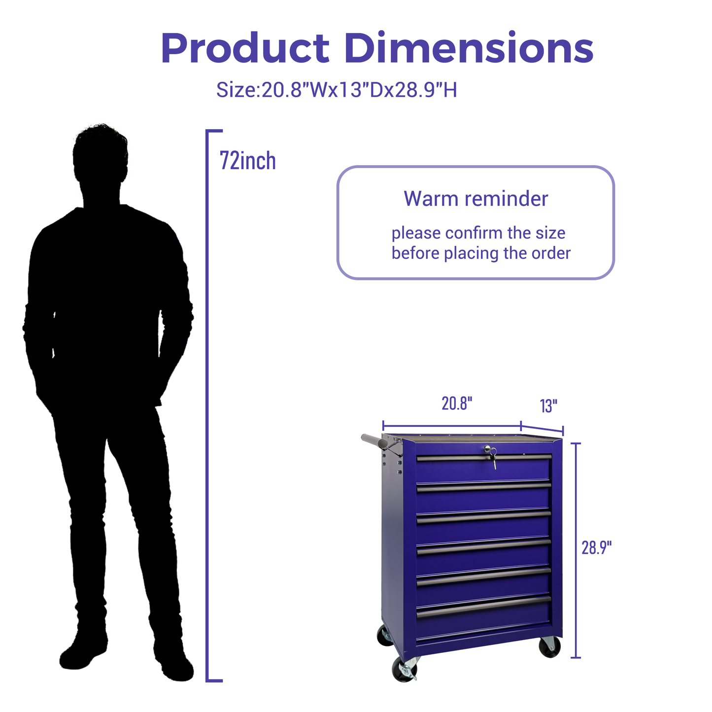 Rolling Metal Tool Chest with 6 Drawers - Purple