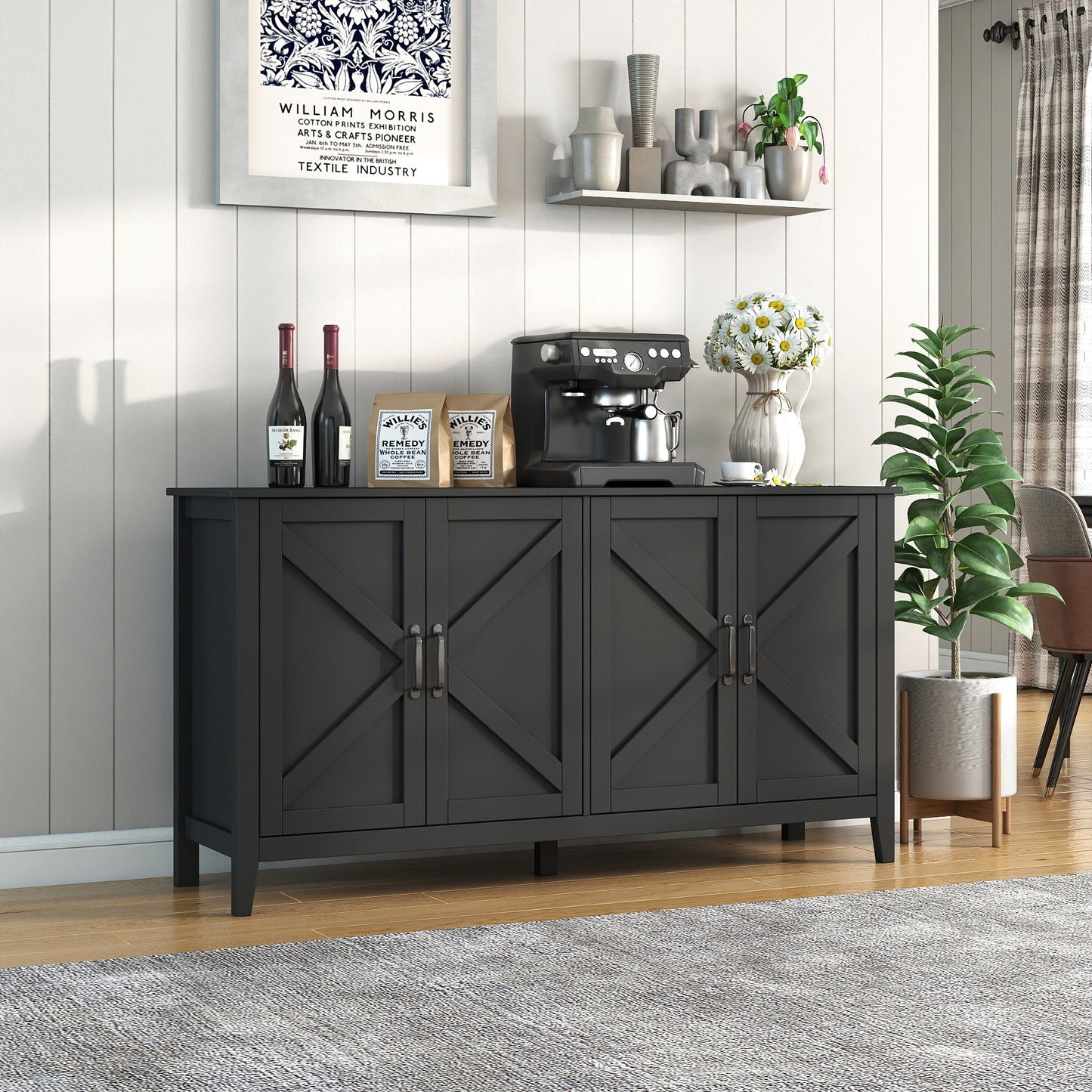 Cabinet with 4 Doors and Open Shelves
