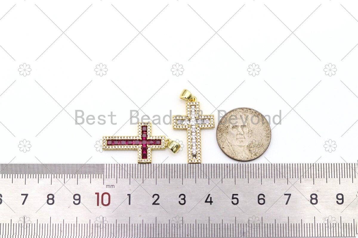 Clear/Green/Fuchsia CZ Micro Pave Cross Shape Pendant, 18K Gold Filled Cross Charm, Necklace Bracelet Charm Pendant, 26x16mm,Sku#LK494