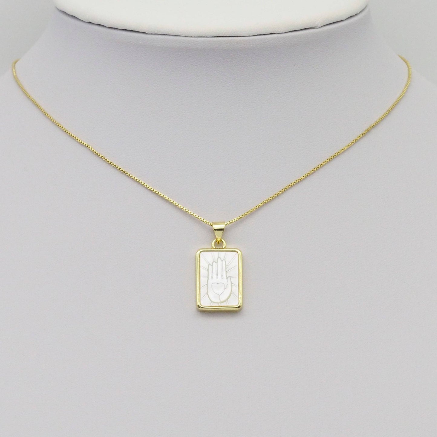 Mother of Pearl Heart Hand Dog Tag Charm, Sku#LX305