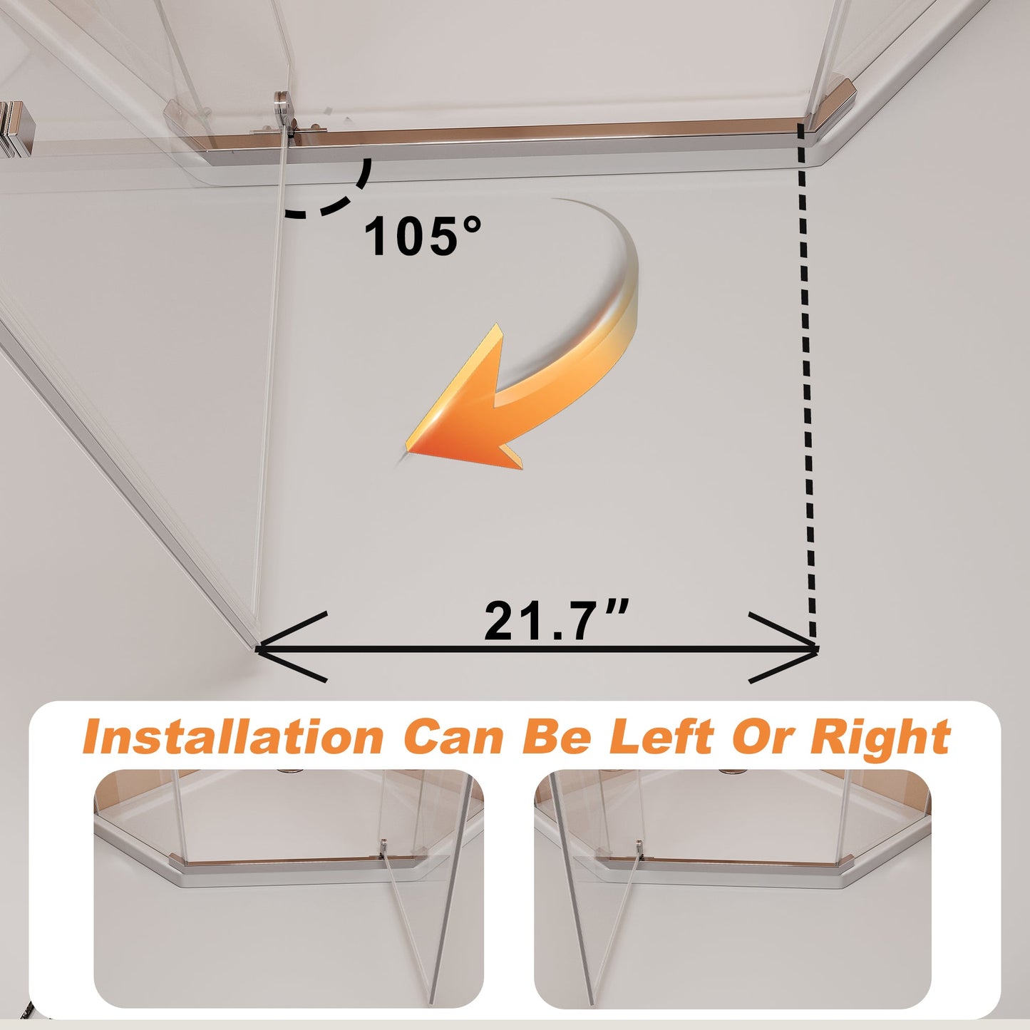 Frameless Neo-Angle Pivot Shower Enclosure - 36" x 36" x 72"